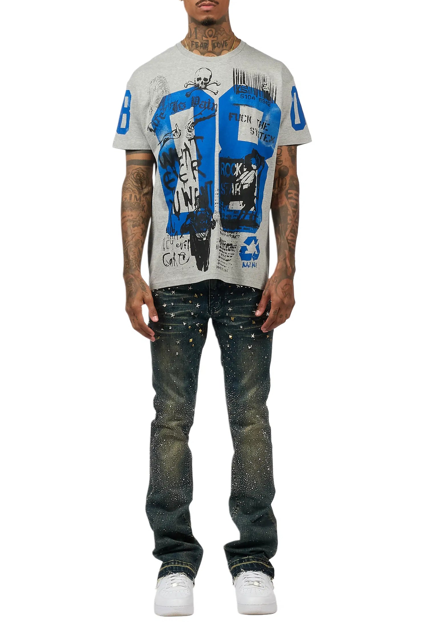 Onyx Tint Blue Stacked Flare Jean
