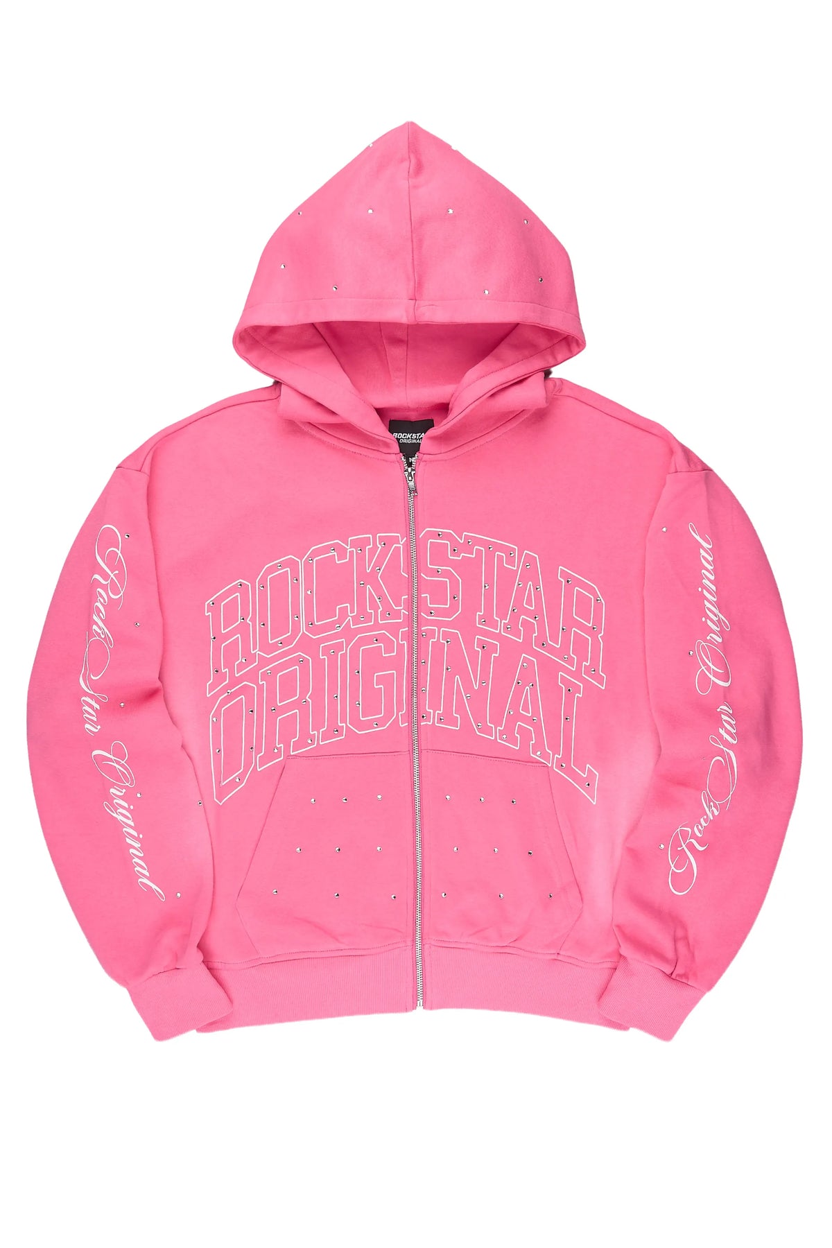 Alvina Pink Rhinestone Zip Up Hoodie