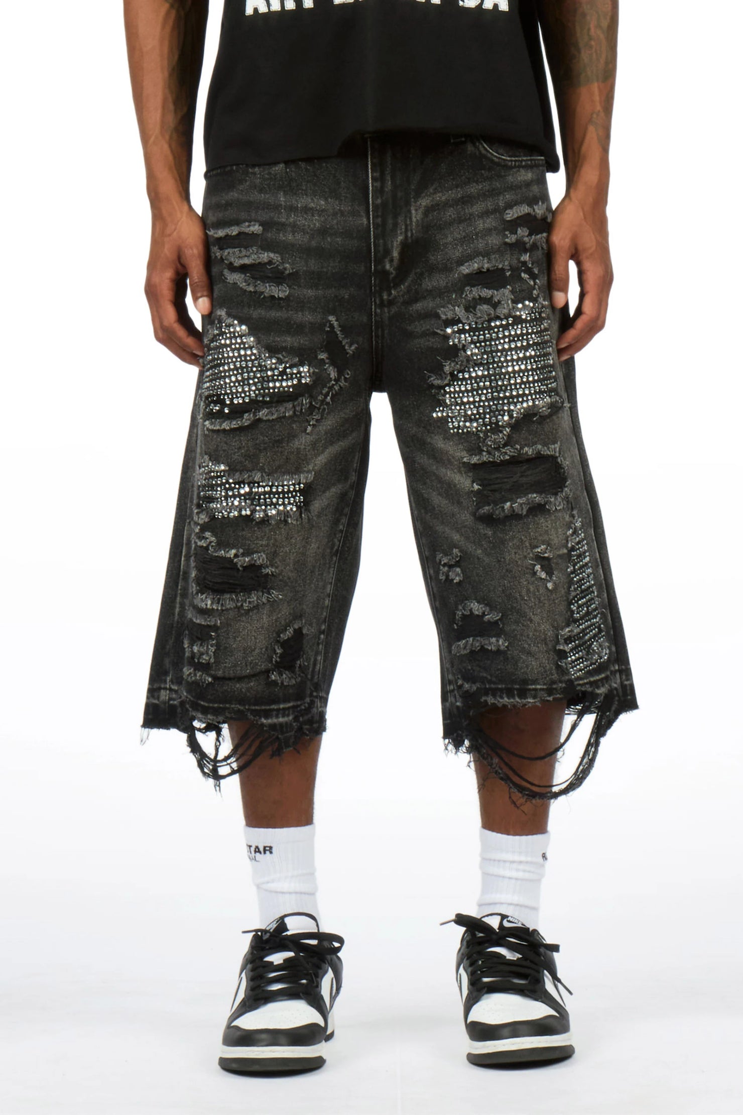 Mathey Dark Grey Rhinestone Jort