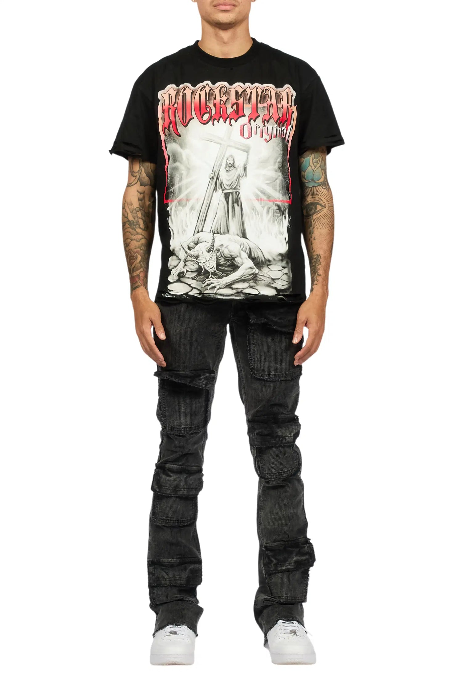 Petrus Grey Stacked Flare Corduroy Pant
