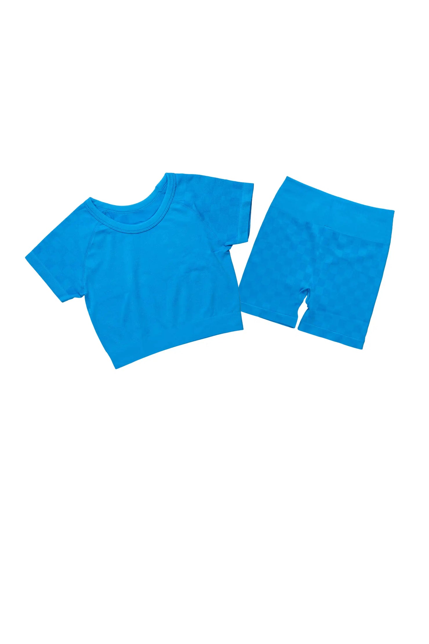 Adrianna Blue Checkered Bike Short Set