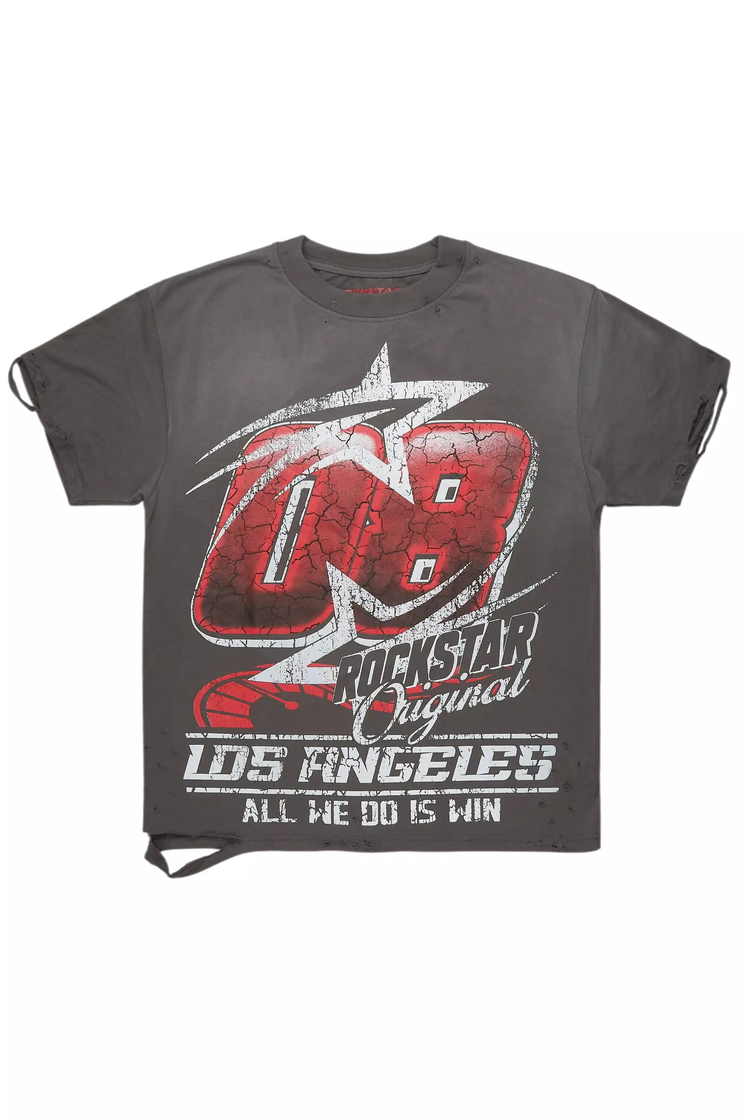 Kastell Vintage Grey Oversized Distressed Graphic T-Shirt