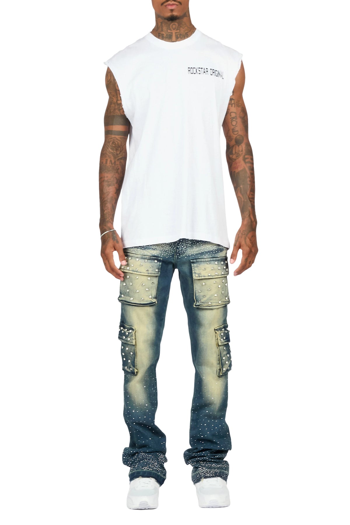 Arman Tint Blue Rhinestone Stacked Fit Jean