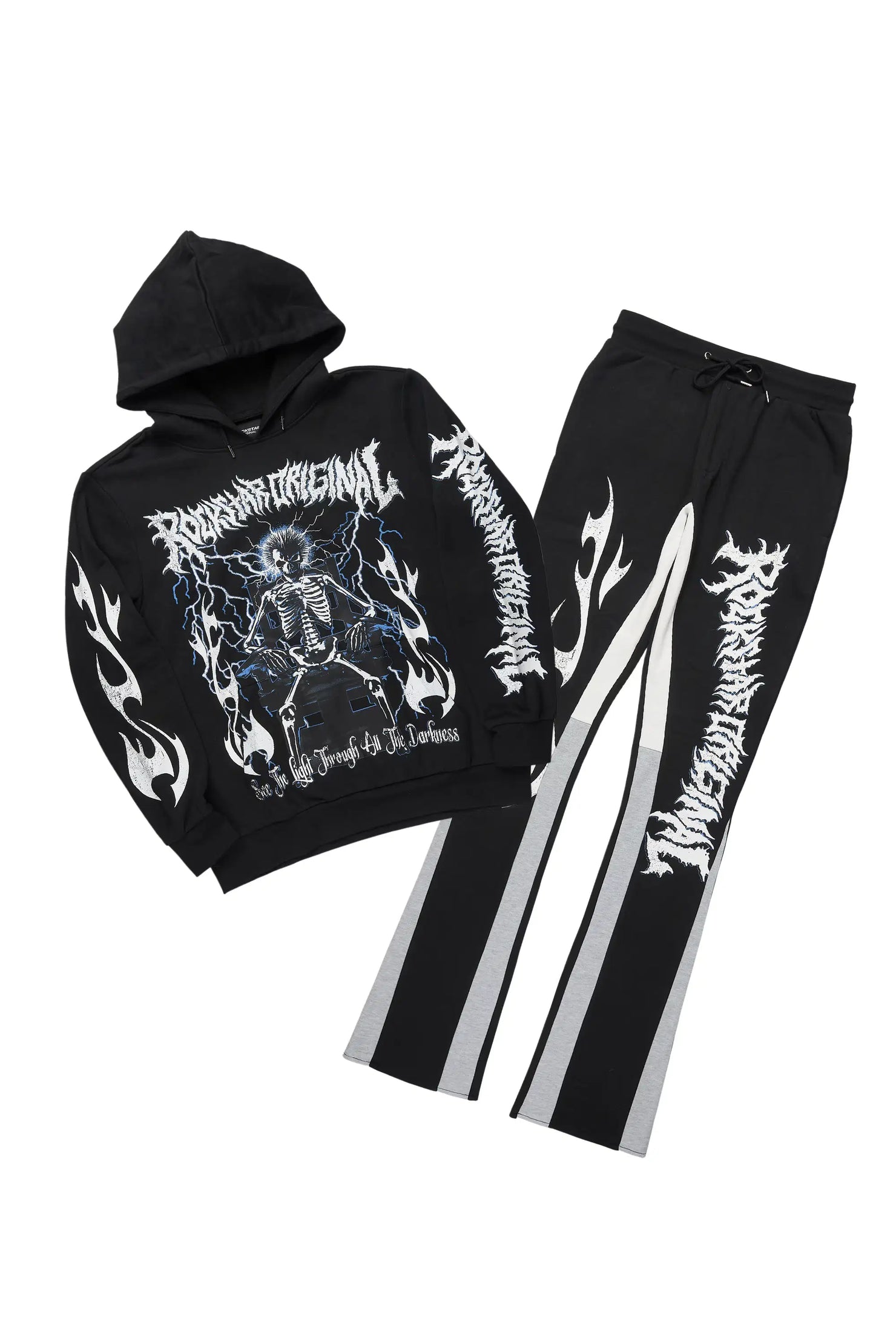 Deathrow Black Hoodie/Stacked Track Pant Set