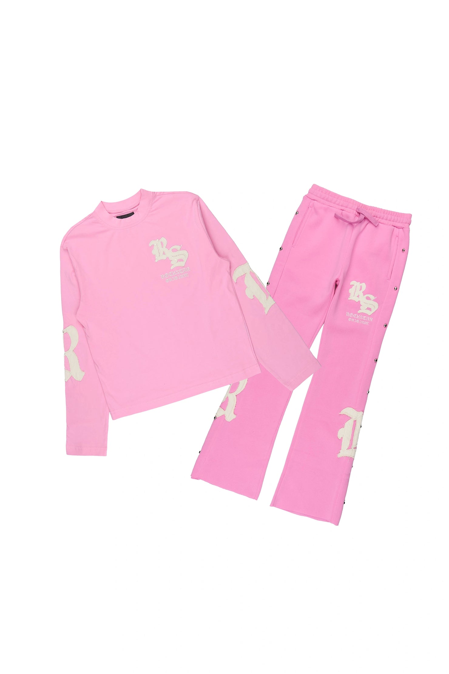 Girls Shironda Pink/Cream Long Sleeve Stacked Track Set