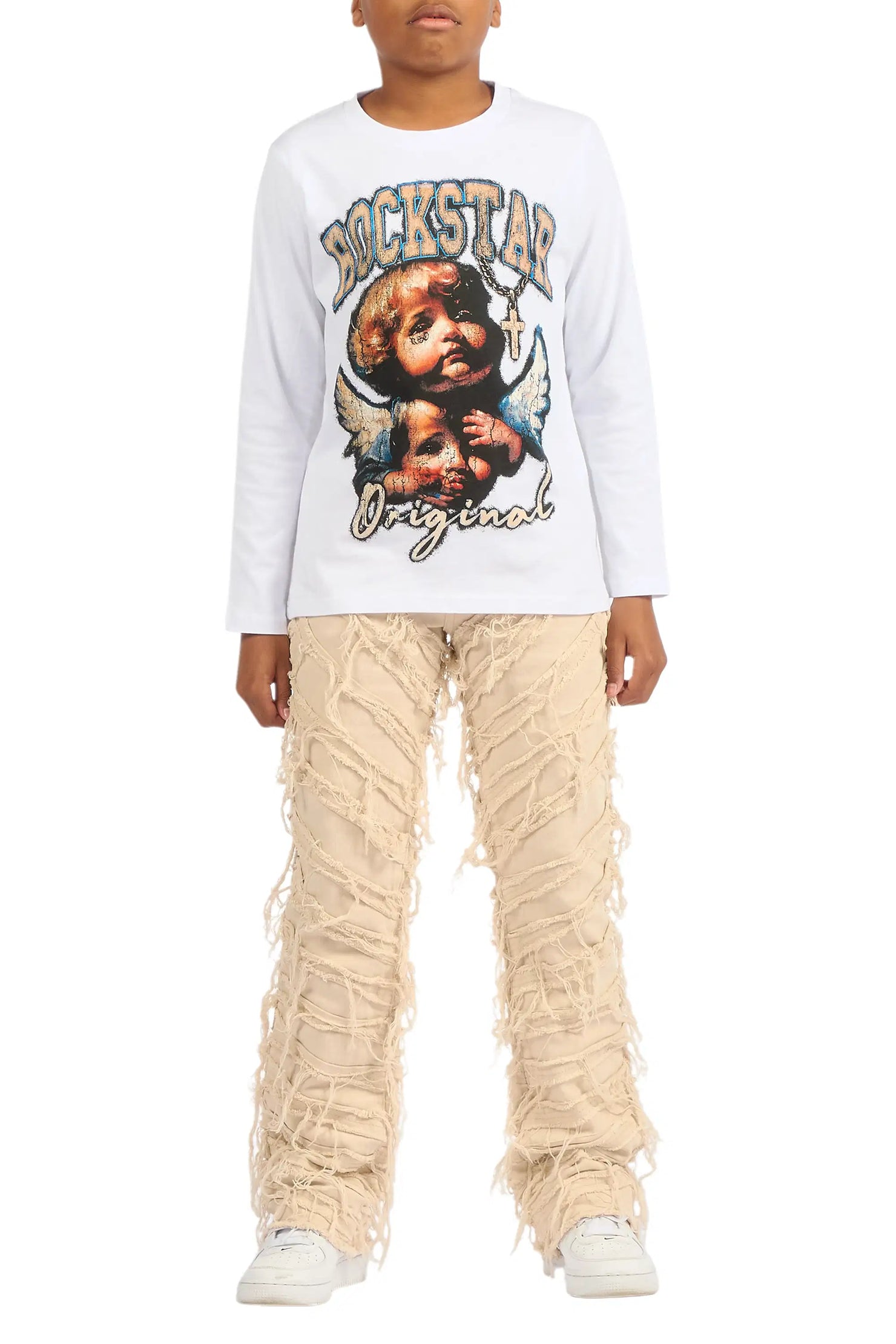Boys Charly Beige Stacked Flare Jean
