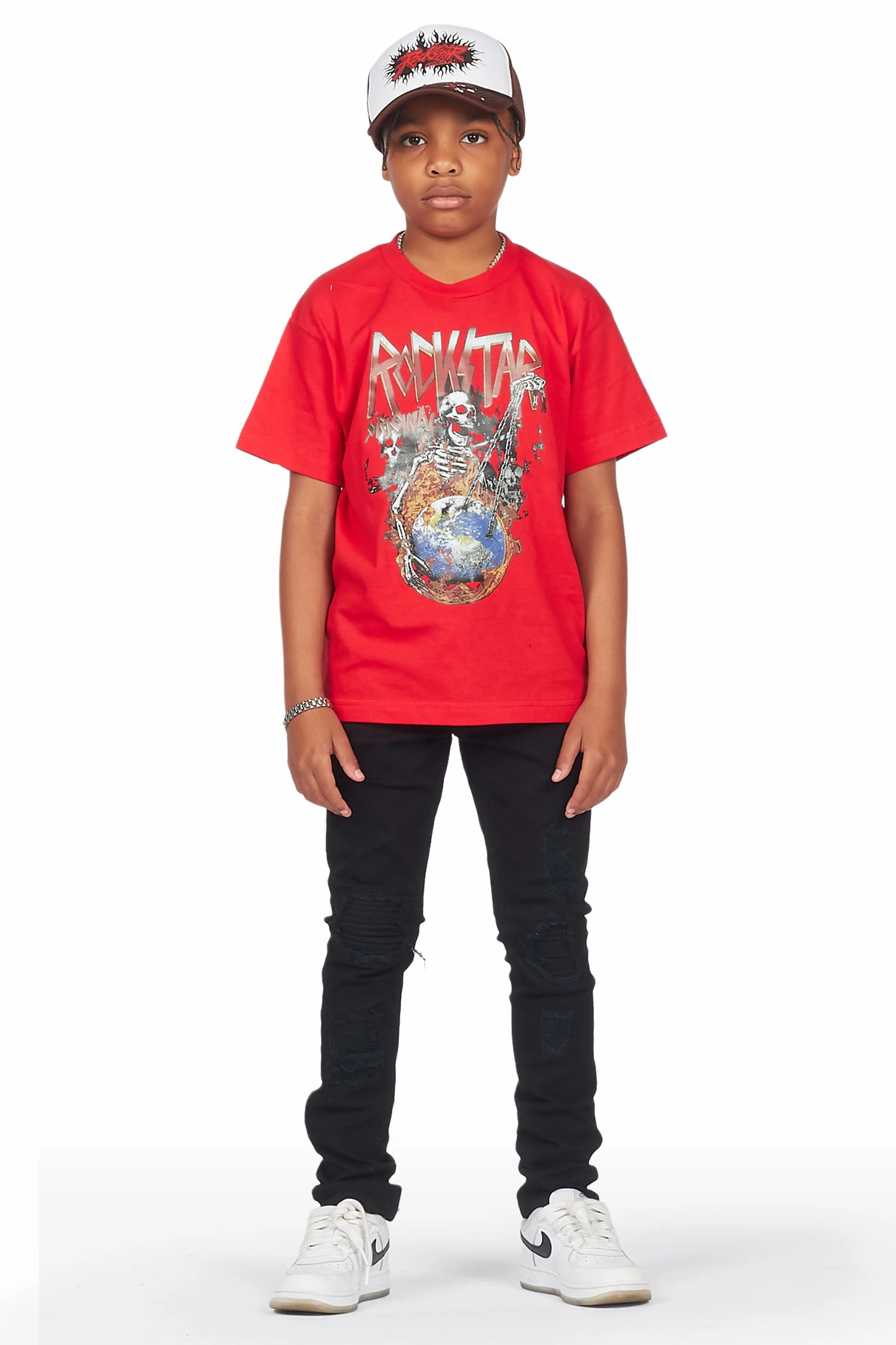 Boys Cachi Red/Black T-Shirt/Skinny Jean Set