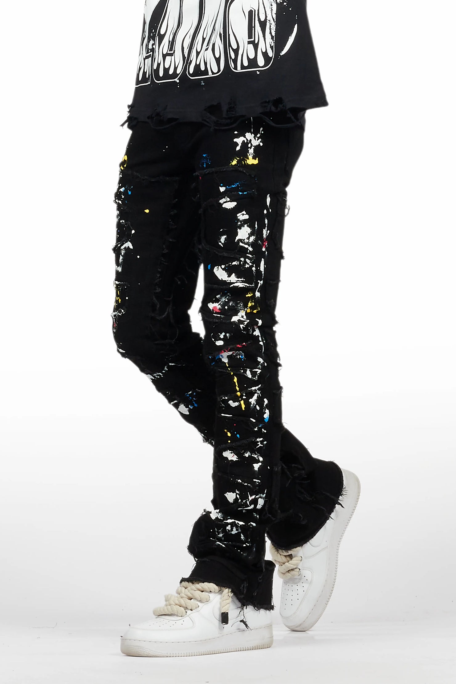 Shaddie Black Painter Stacked Flare Jean