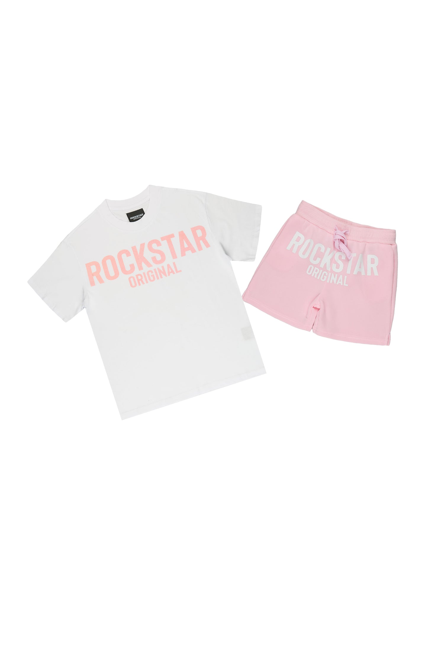 Girls Sabrina White/Light Pink Short Set