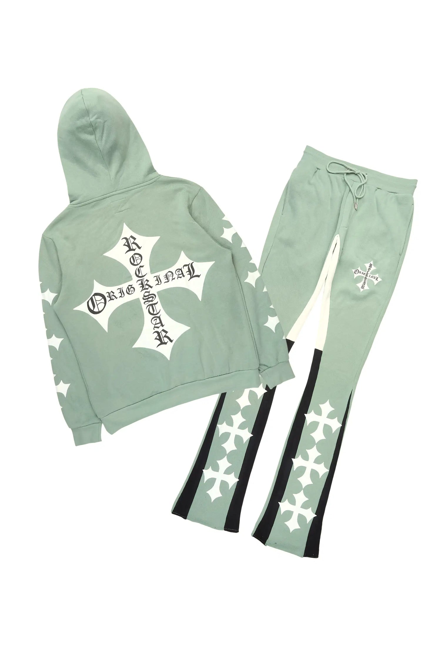 Slaydr Sage/White Hoodie/Stacked Flare Track Set