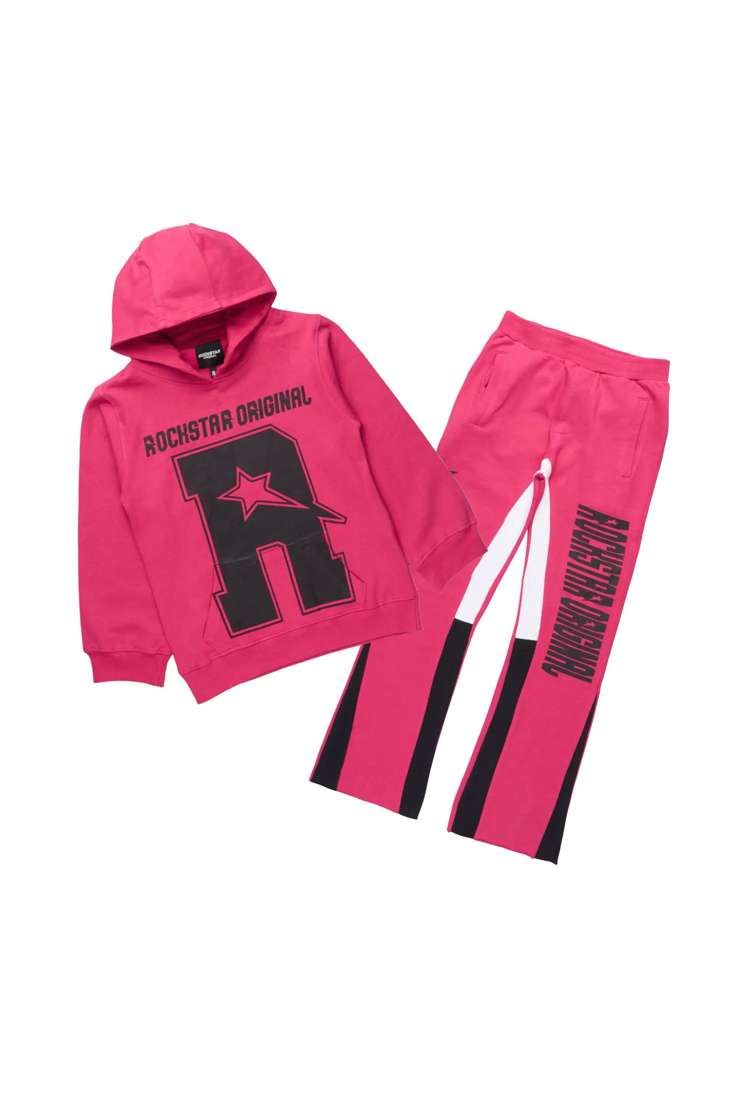 Girls Skendra Fuchsia/Black Hoodie/Stacked Flare Track Set