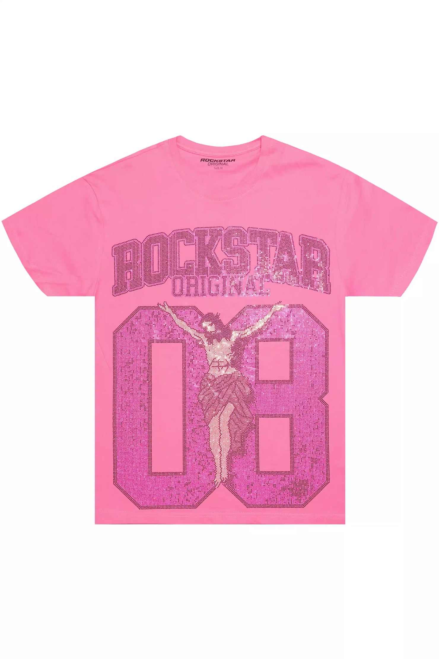 Makalia Pink/Pink Rhinestone Oversized T-Shirt