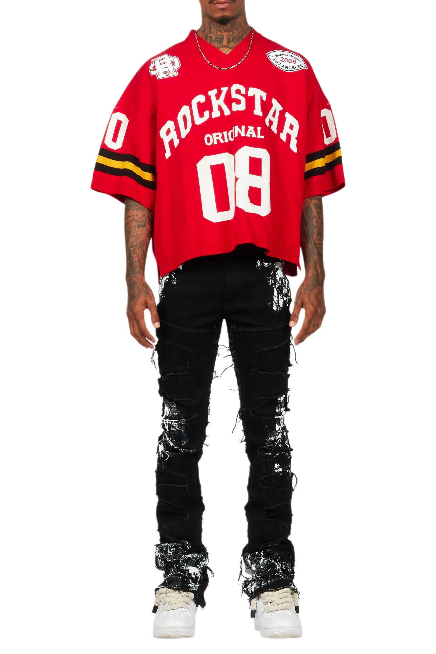 Kodak Black/White Painter Stacked Flare Fringe Jean