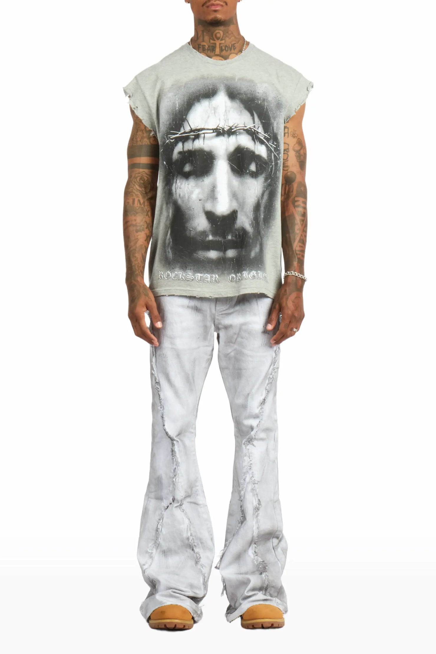 Vane Dirty White Stacked Super Flare Jean