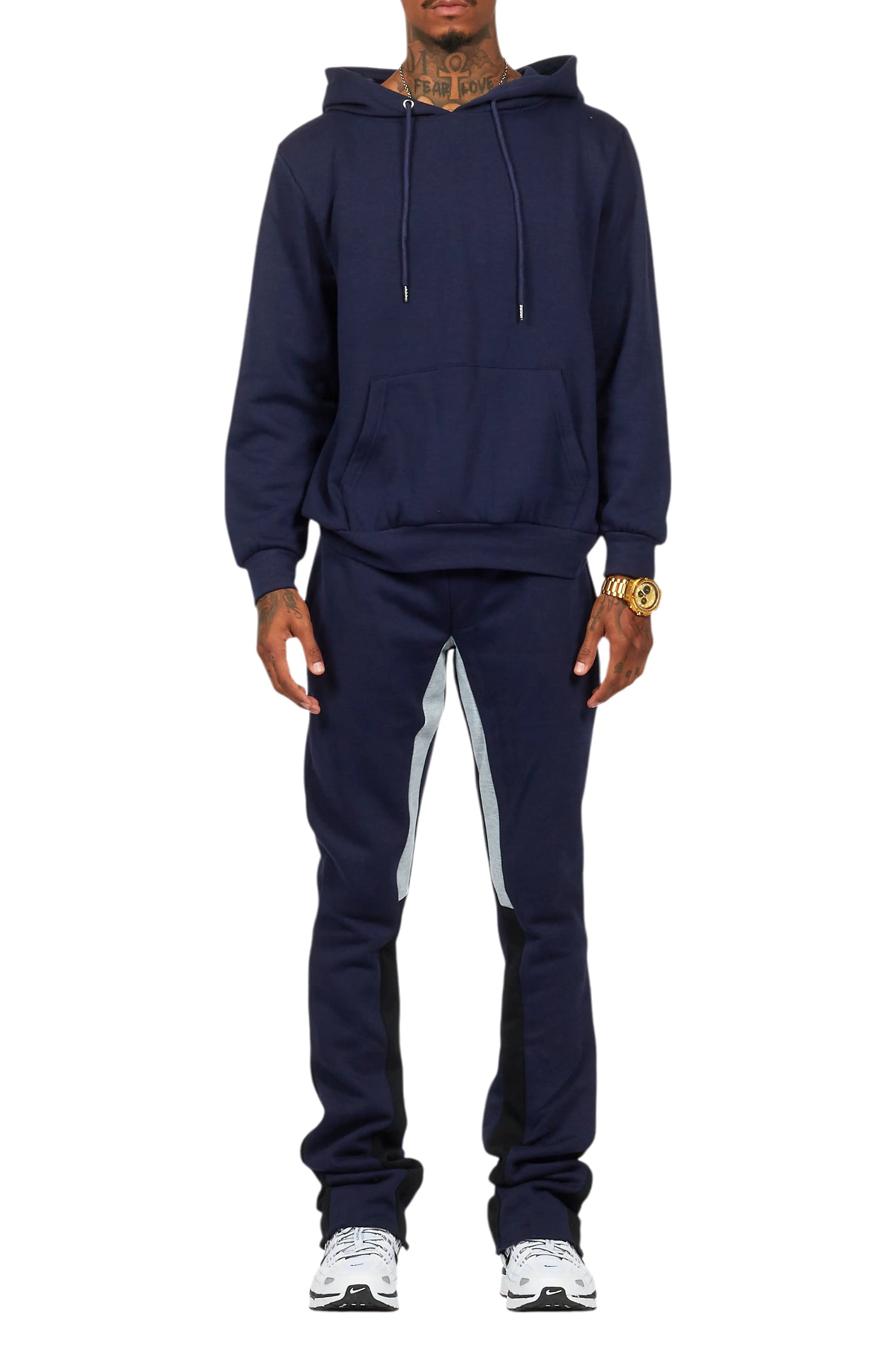 Basic Navy Hoodie/Stacked Flare Track Set