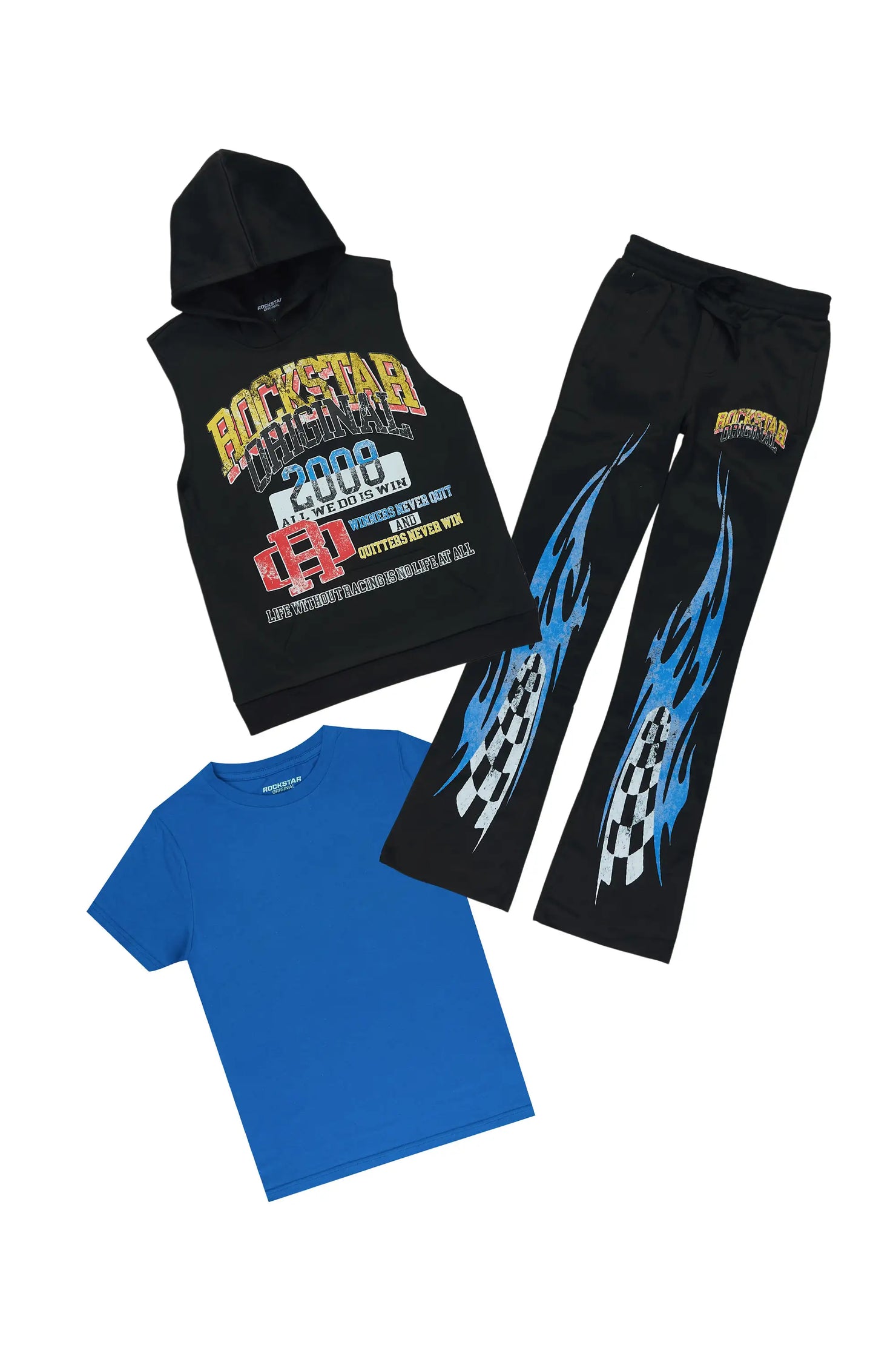 Boys Colorful Black/Royal Cut Off Stacked 3 Pc Set