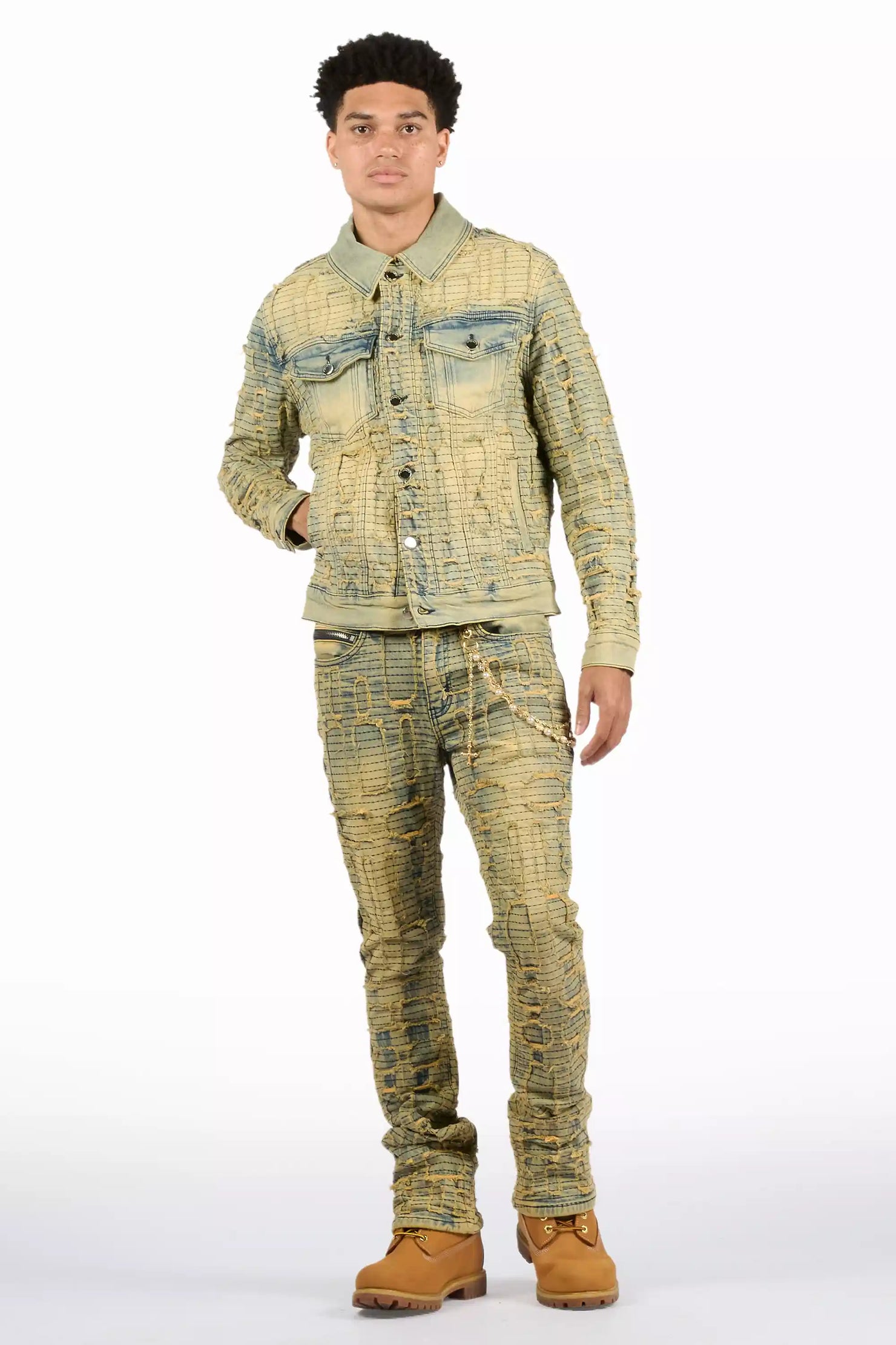 Gribo Vintage Denim Jacket/Stacked Flare Jean Set