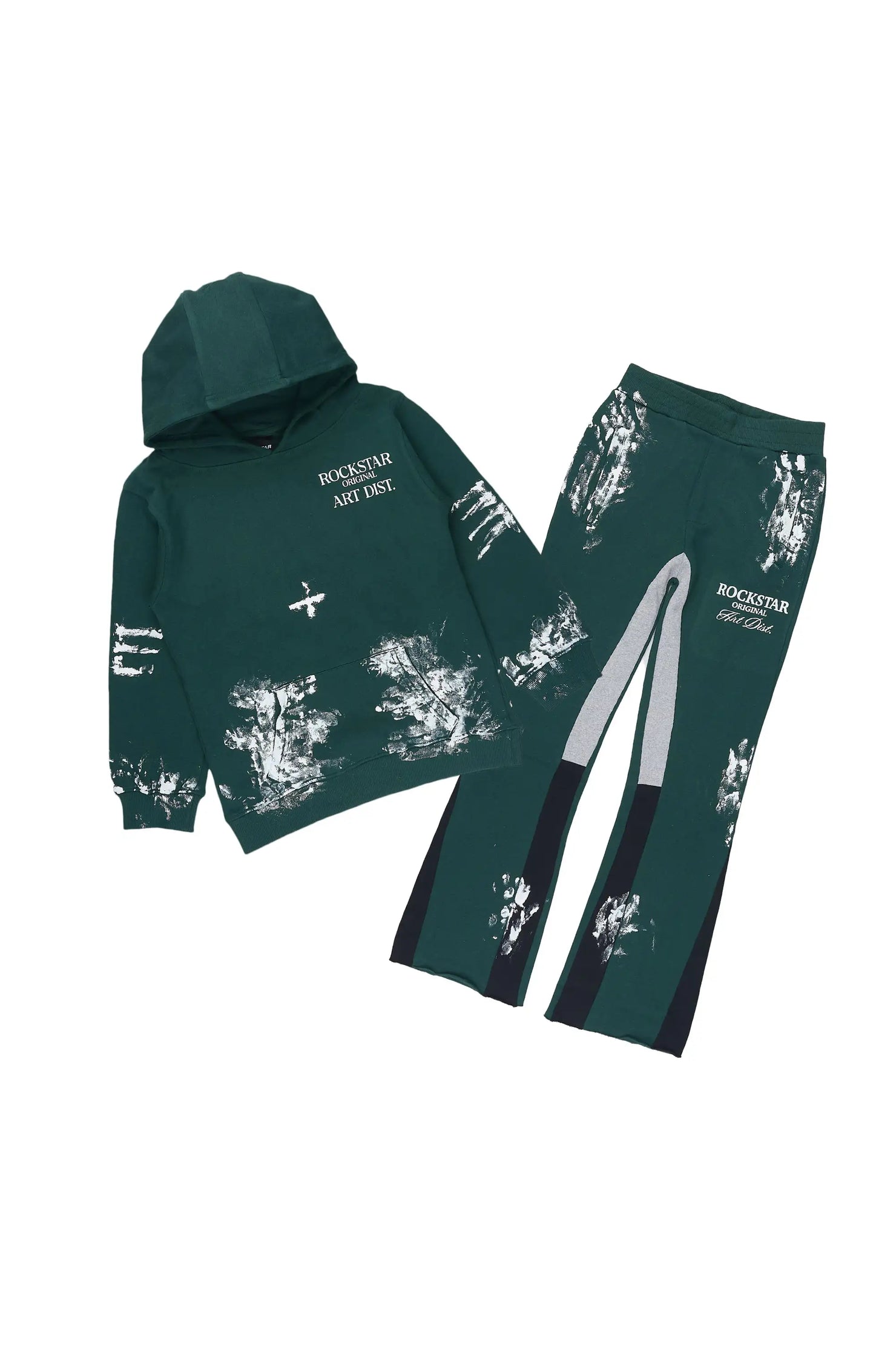 Boys Filips Green/White  Hoodie/Stacked Flare Track Set