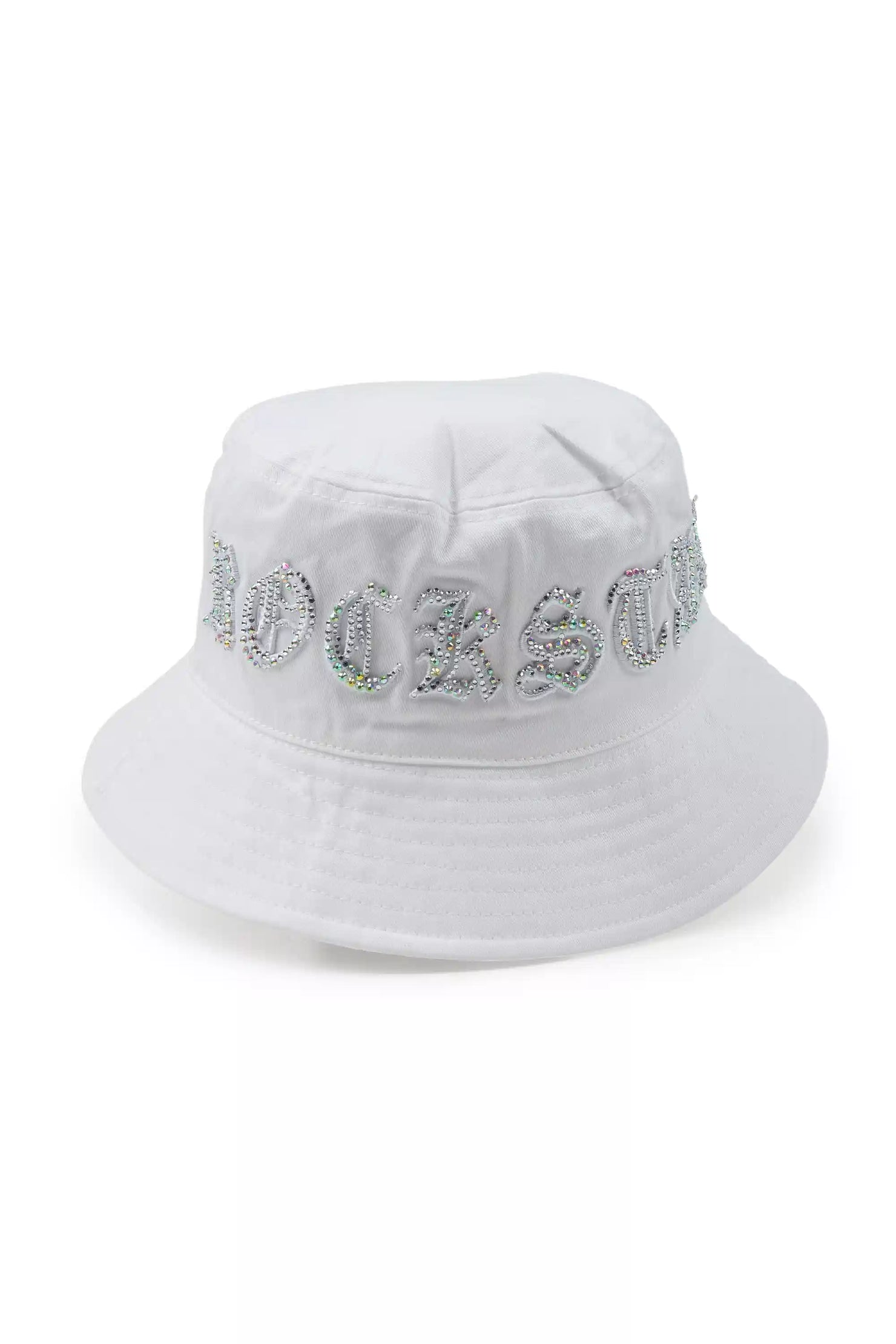 Charis White Rhinestone Graphic Bucket Hat