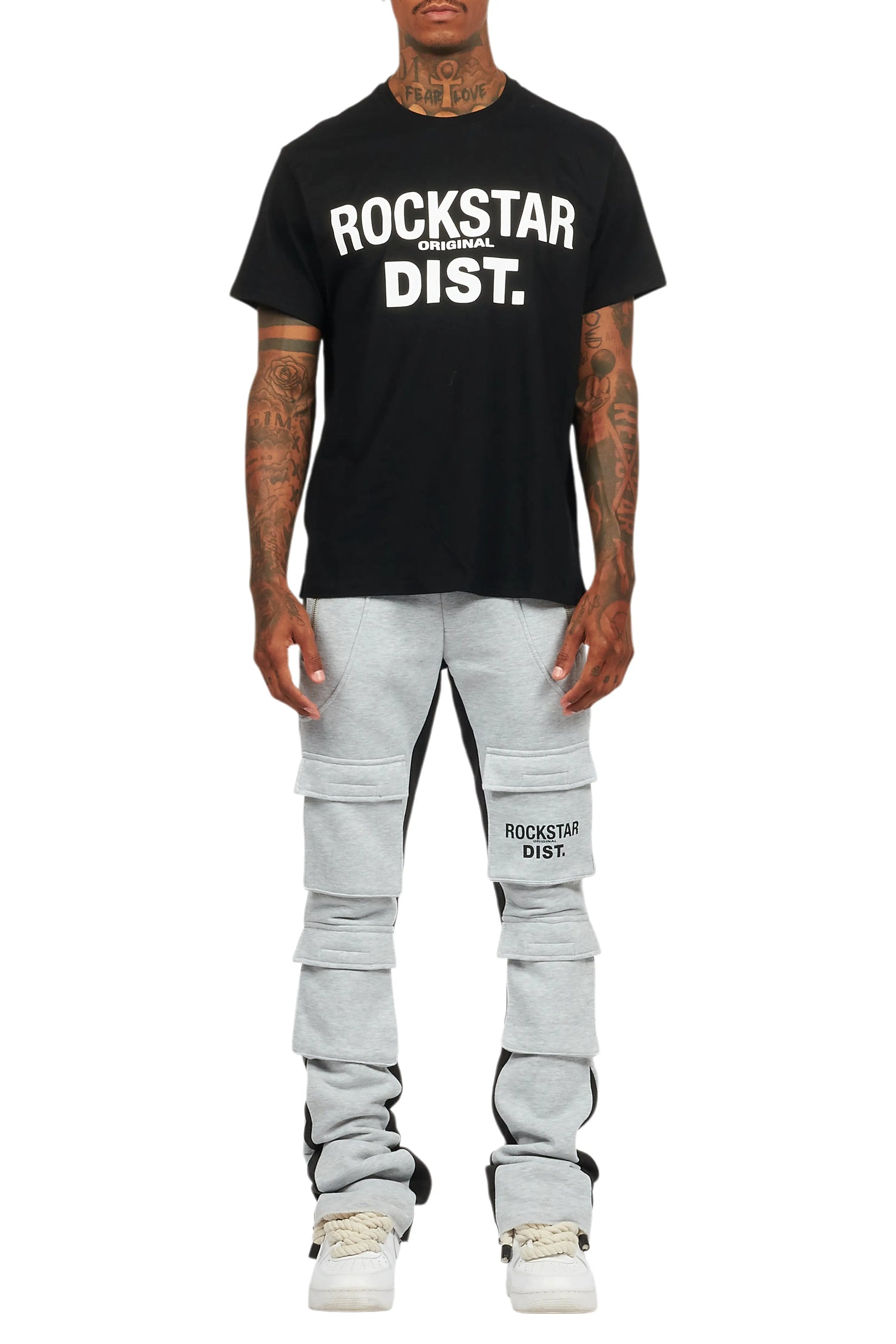 Antoon Heather Grey T-Shirt/Stacked Flare Track Set