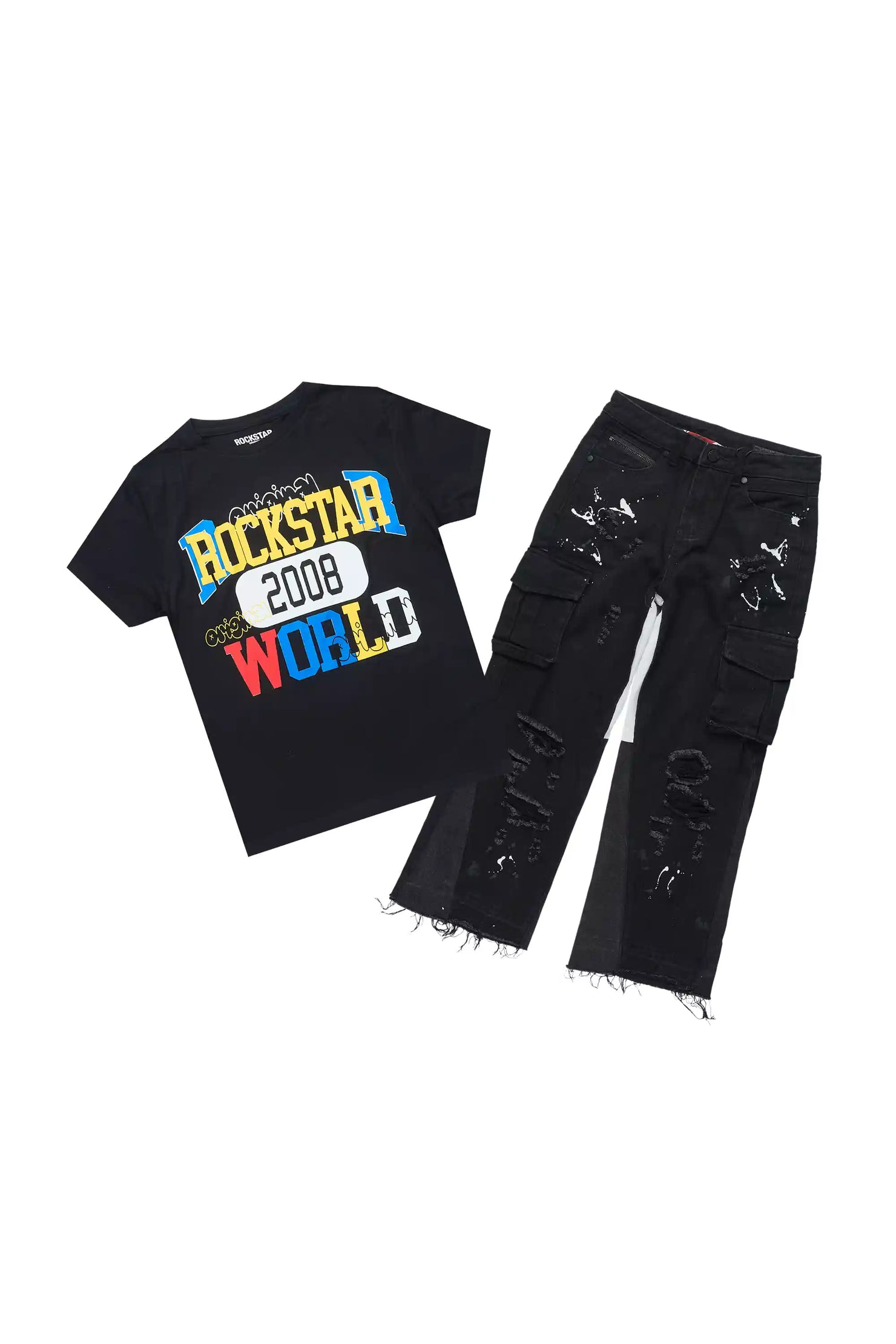 Girls Talie Black/Black T-Shirt/Baggy Jean Set