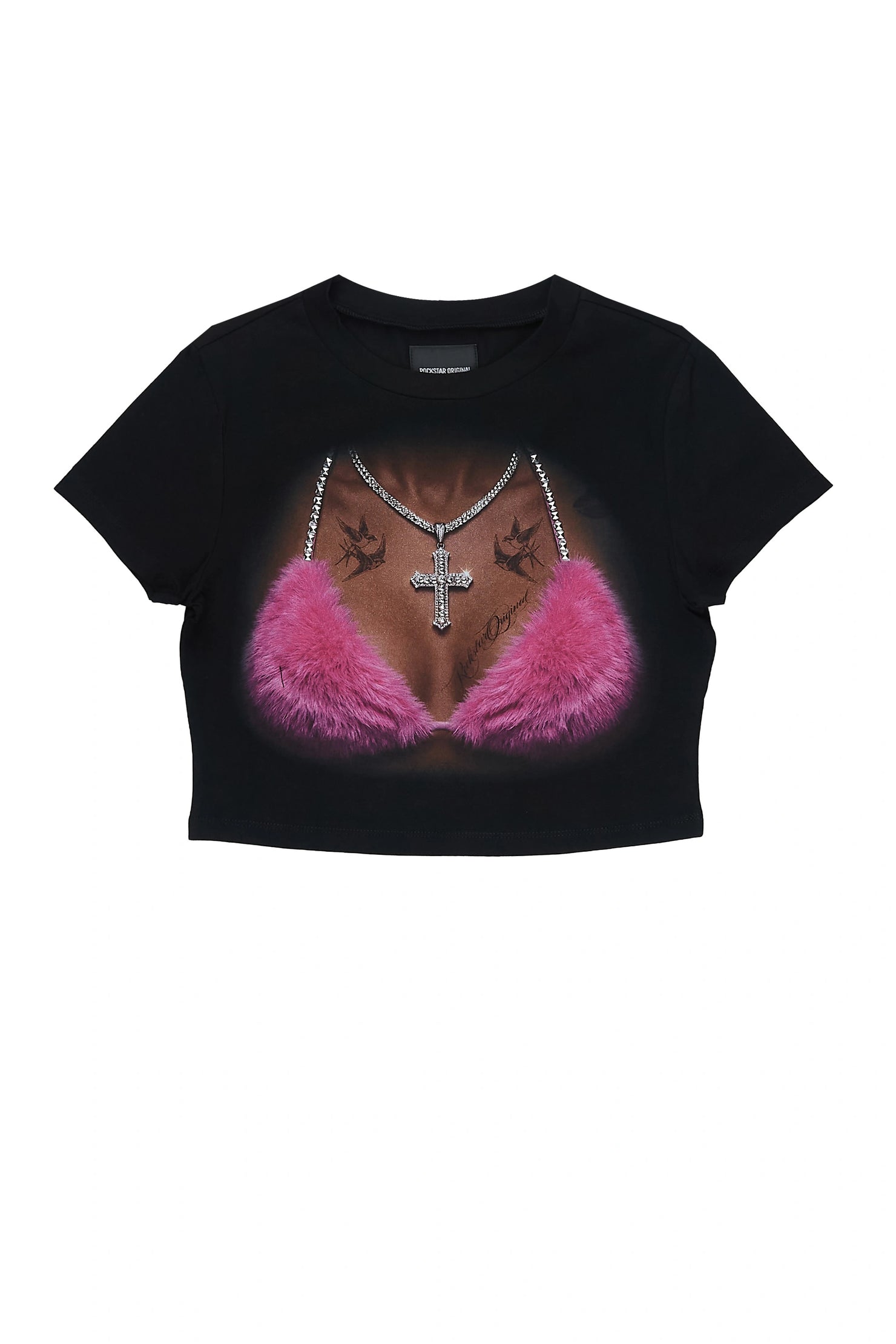 Alvinette Black/Pink Rhinestone Baby Tee Shirt