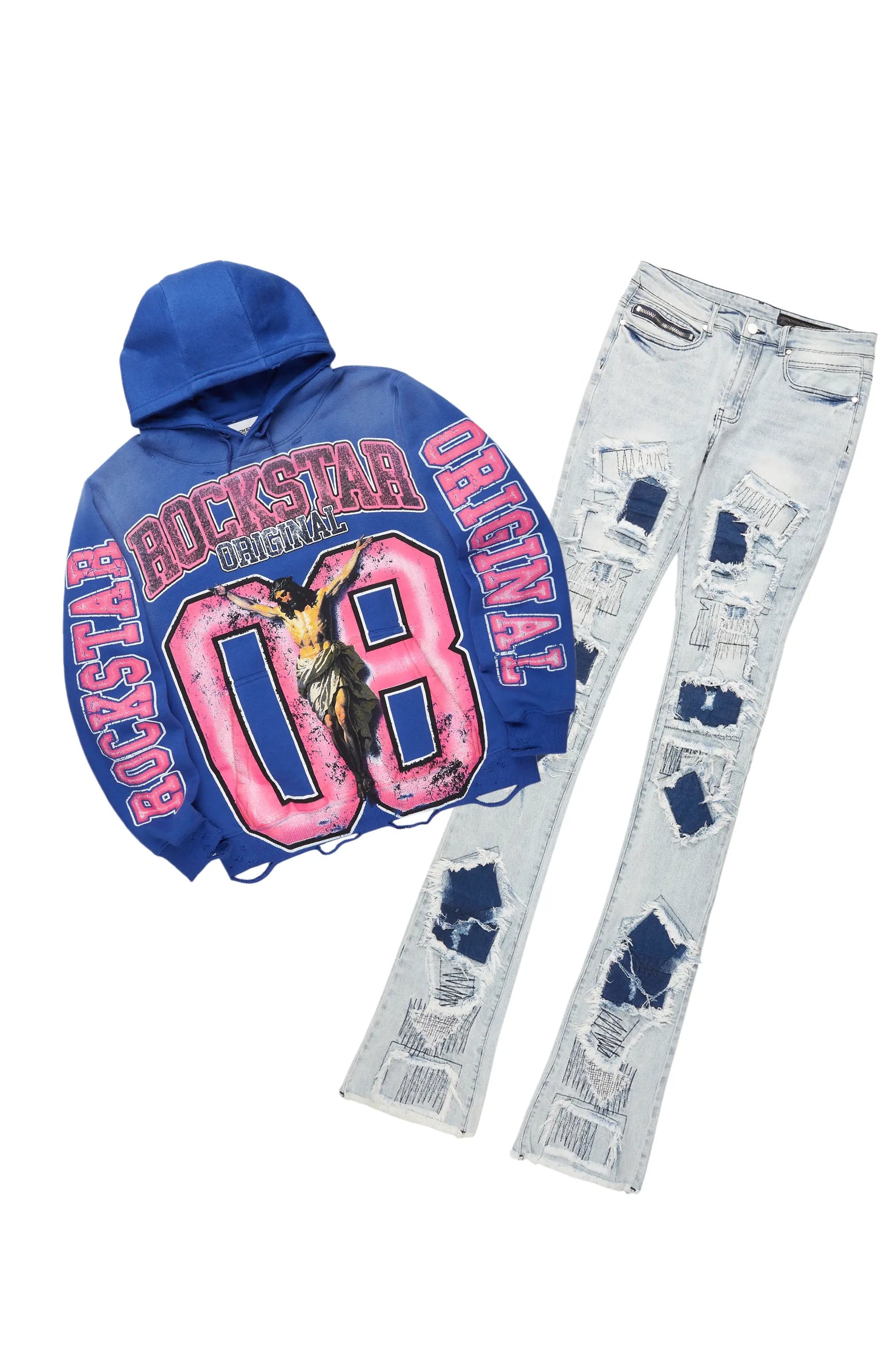 Fields Royal/Light Blue Hoodie/Super Stacked Flare Jean Bundle