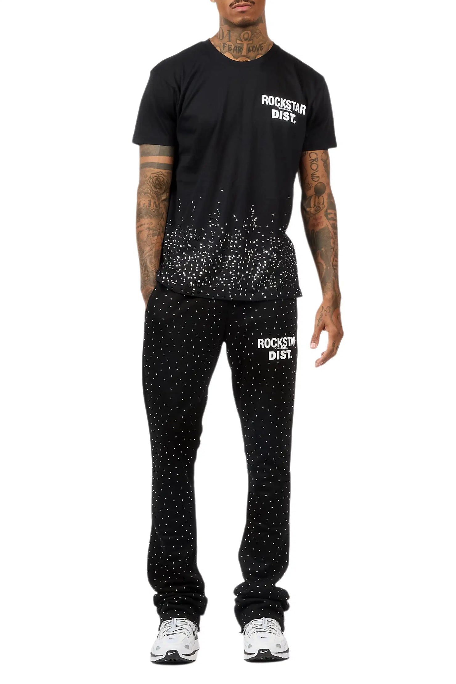 Alpine Black/Black Rhinestone T-Shirt/Stacked Track Set