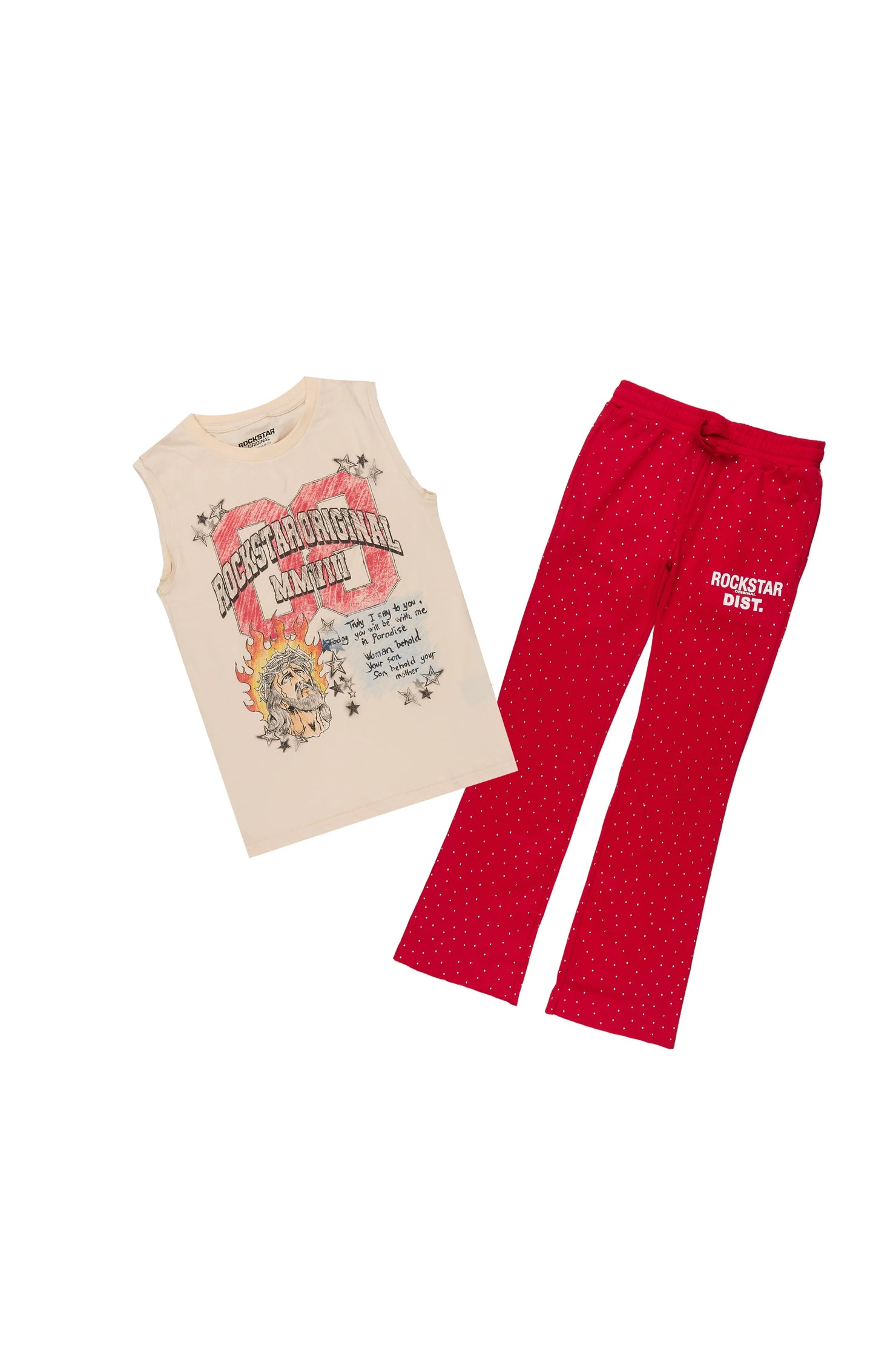 Boys Jesal Beige/Red T-Shirt Cut Off ant Set