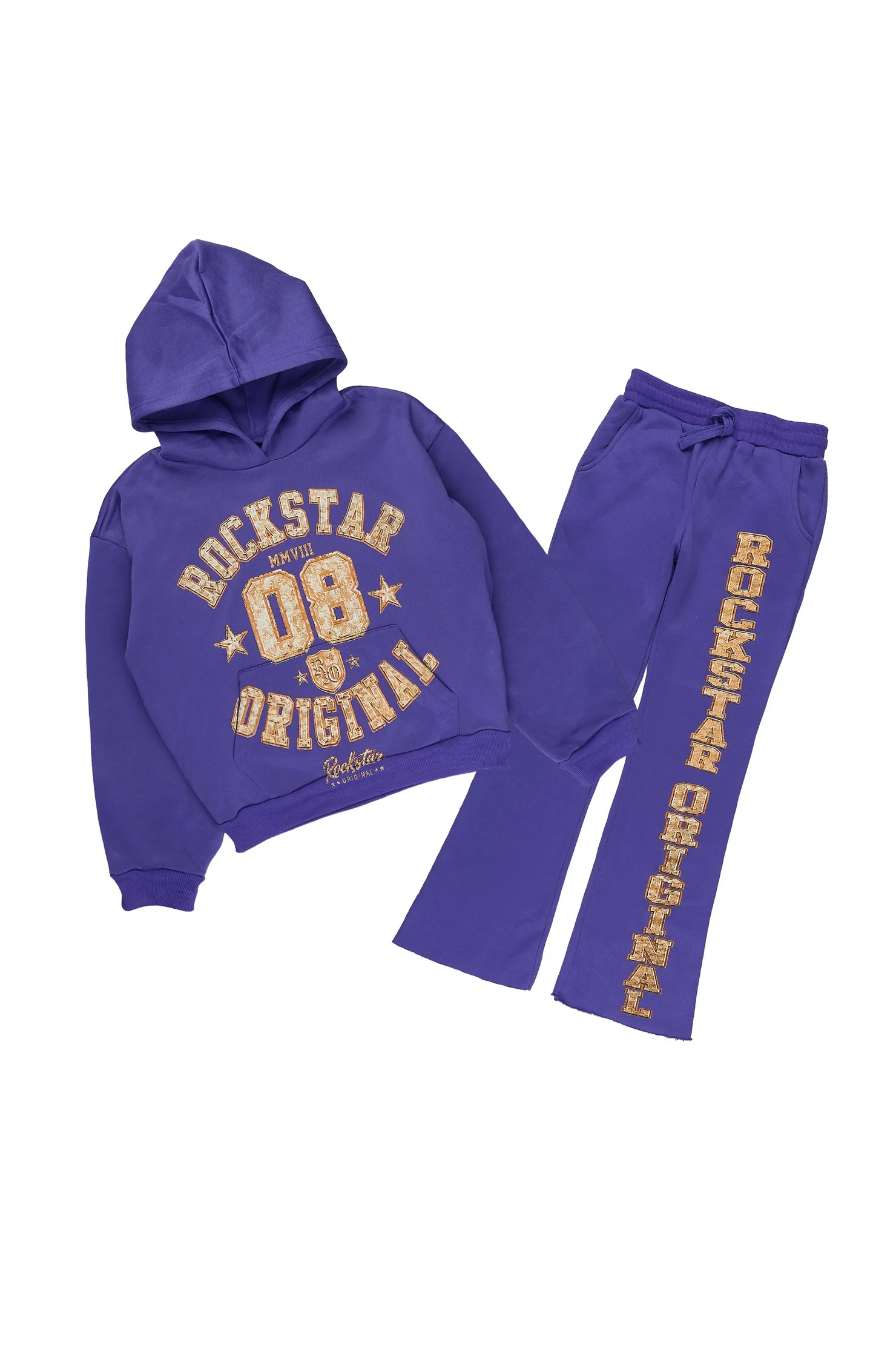 Girls Atrameny Purple/Cream Stacked Hoodie Track Set