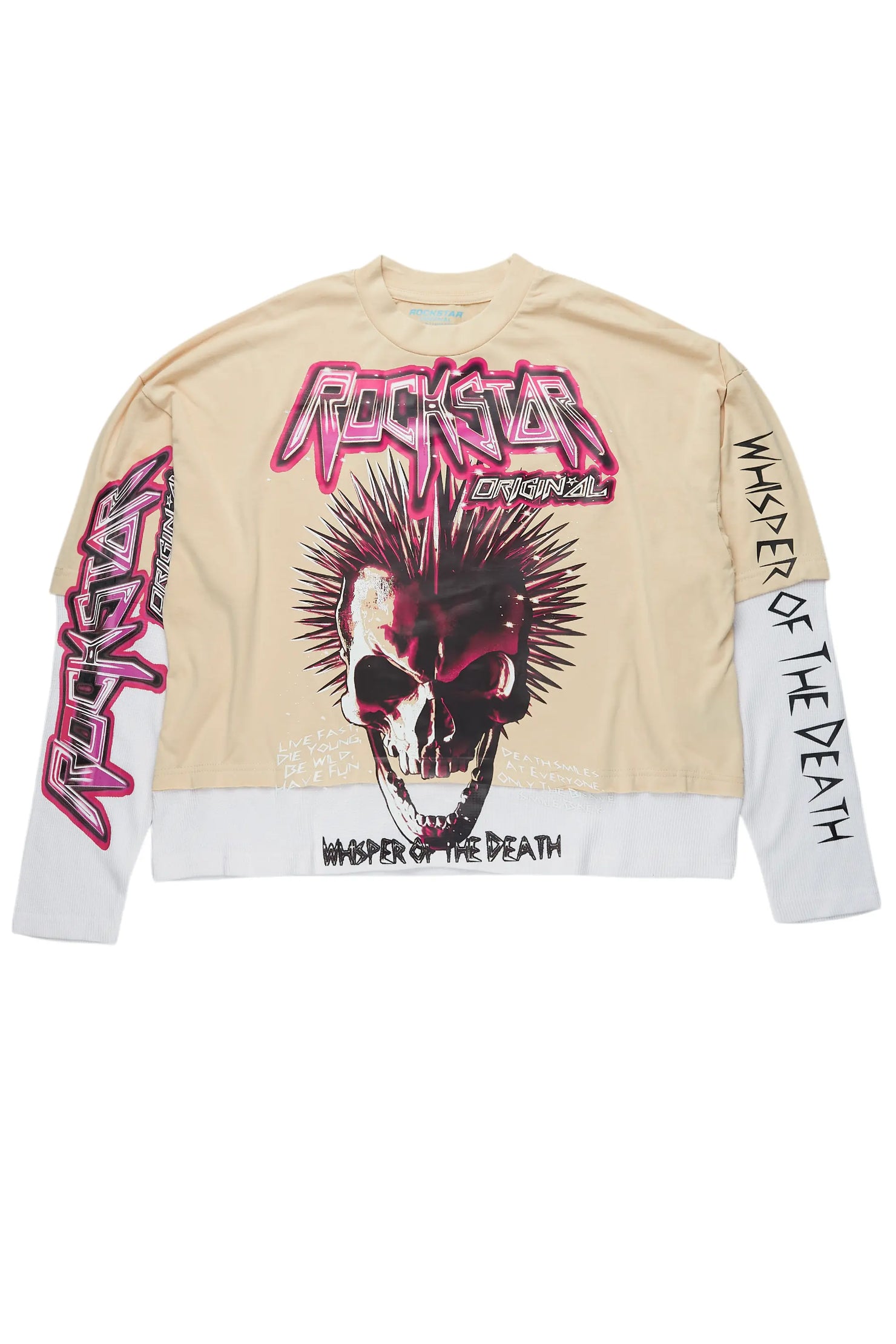 Cariel Vintage Sand Thermal Double Layer Boxy Crop T-Shirt