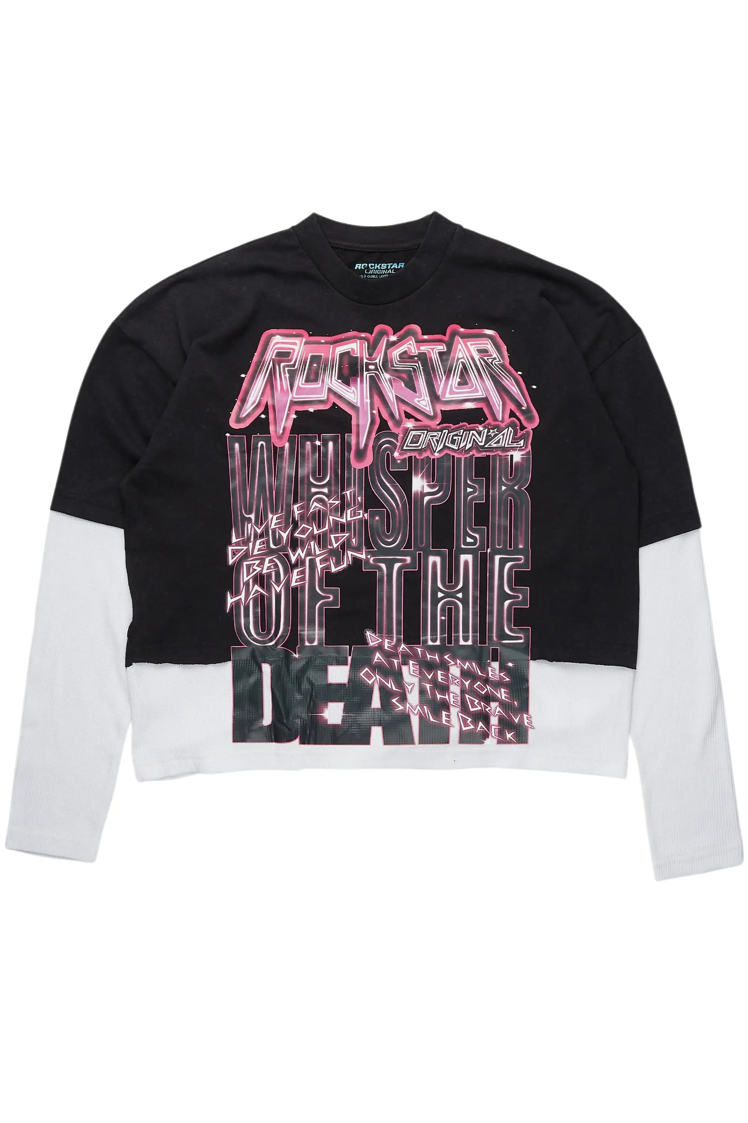 Darcy Vintage Black Thermal Double Layer Boxy Crop T-Shirt