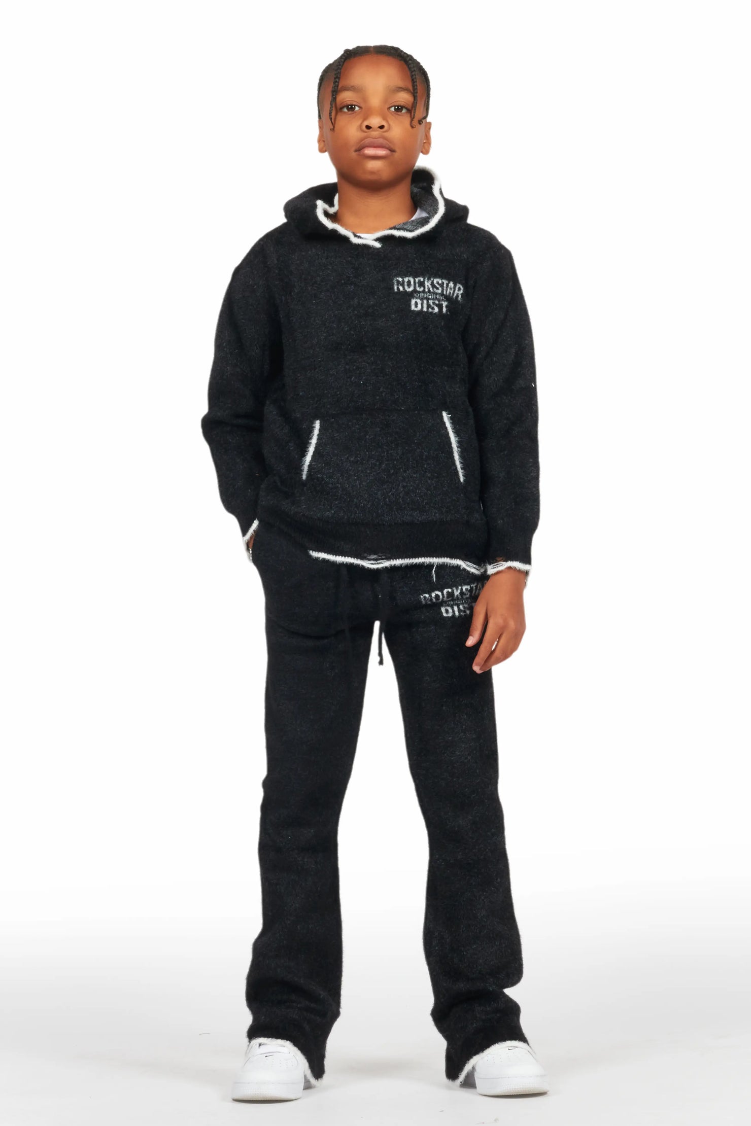Boys Lake Black Stacked Flare Knit Track Set