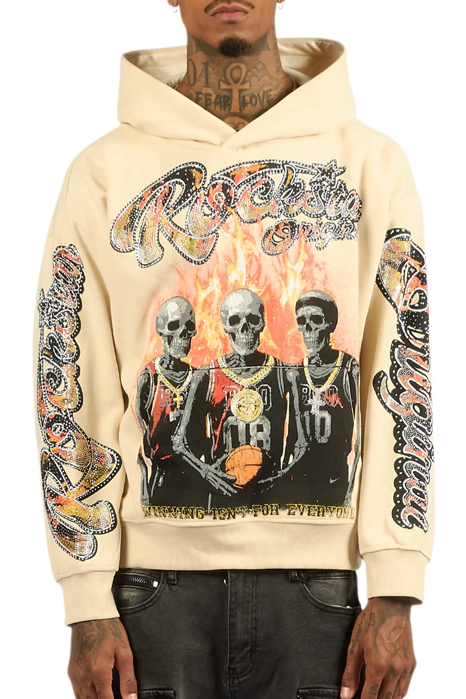 Vincitor Beige Rhinestone Oversized Hoodie