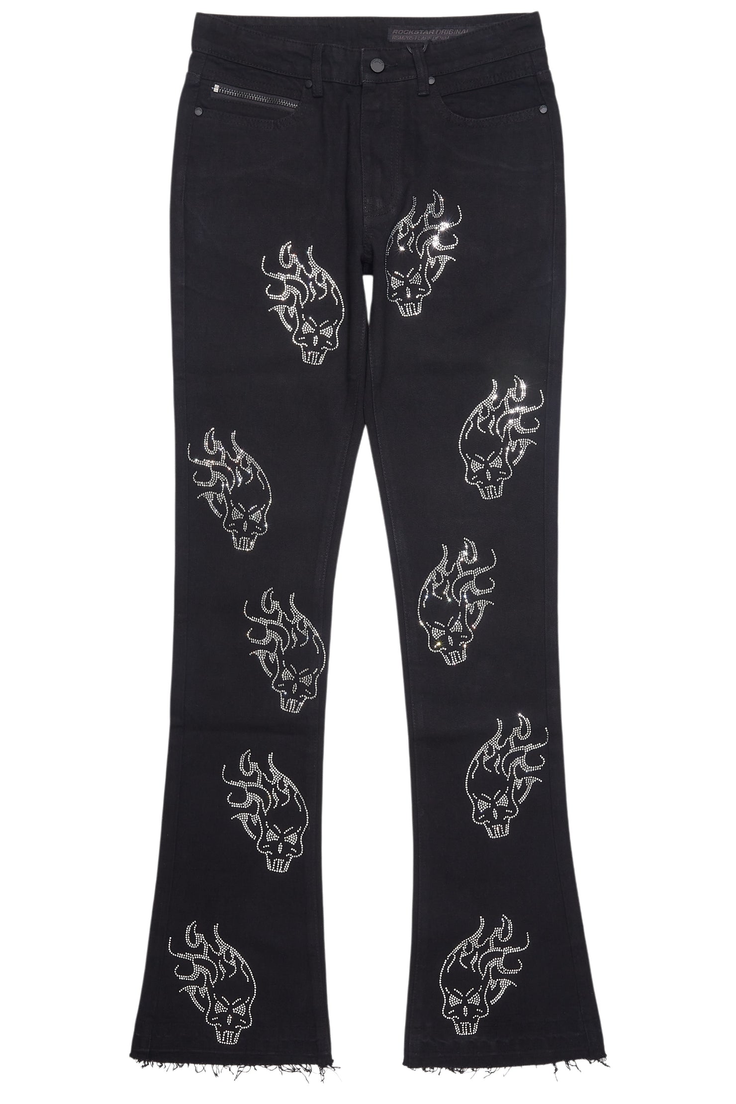 Yari Jet Black Rhinestone Stacked Flare Jean