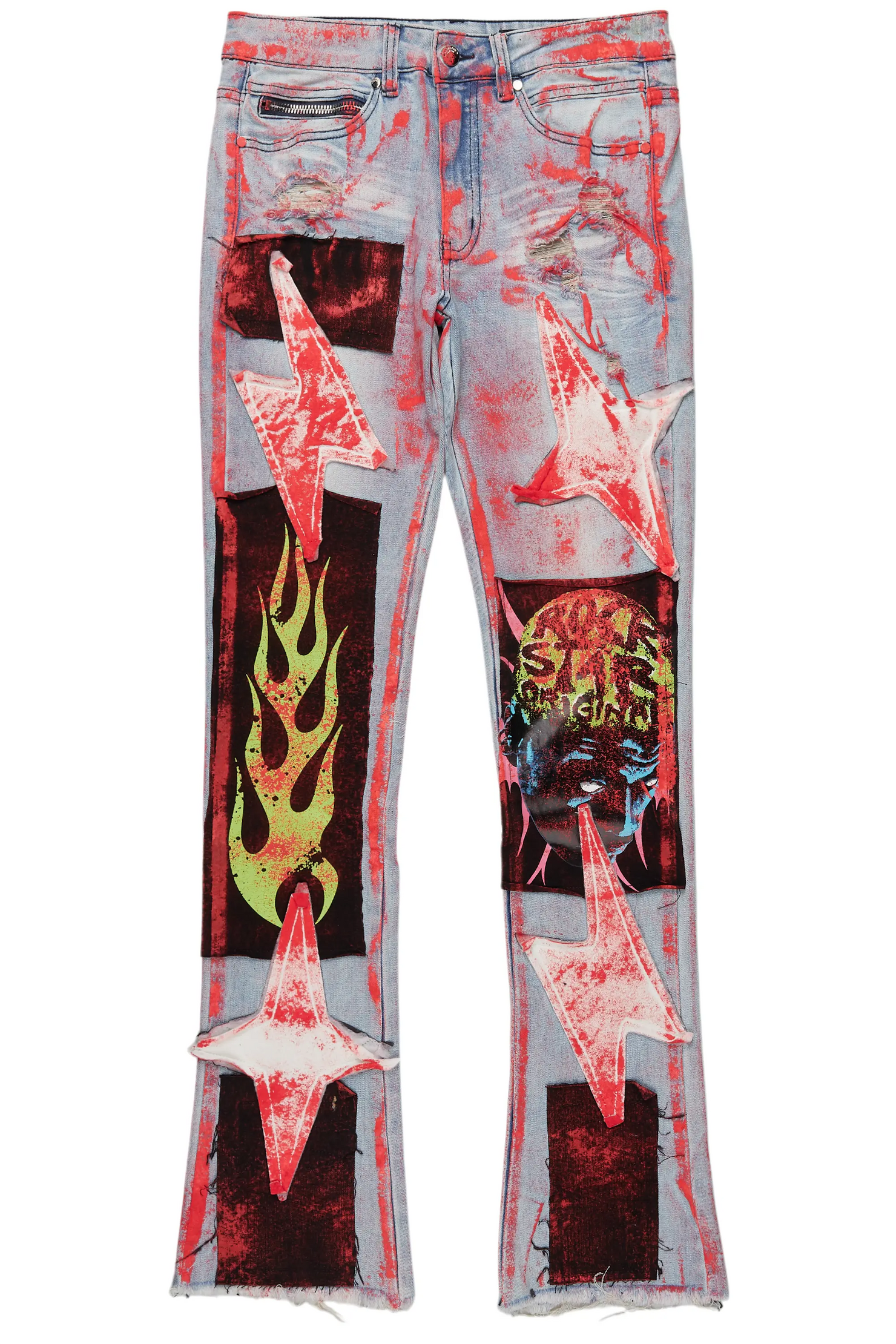 Edge Blue/Red Roller Paint Stacked Flare Jean