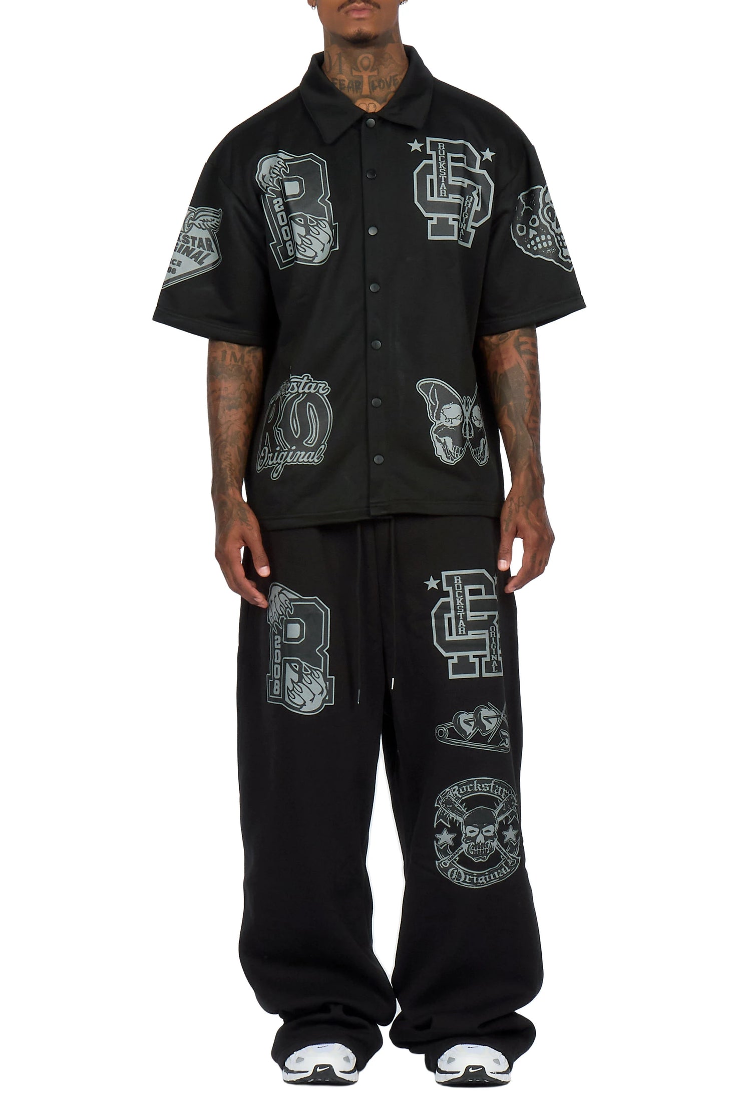 Igor Black Crop Boxy Shirt/Fleece Baggy Track Set