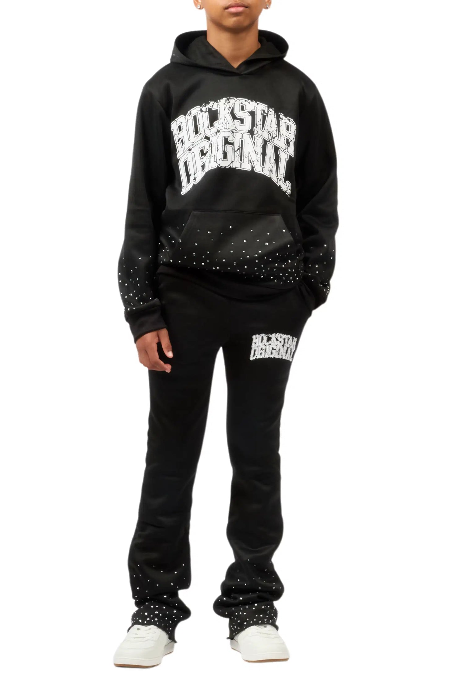 Boys Dontrello 2.0 Black Rhinestone Stacked Track Set