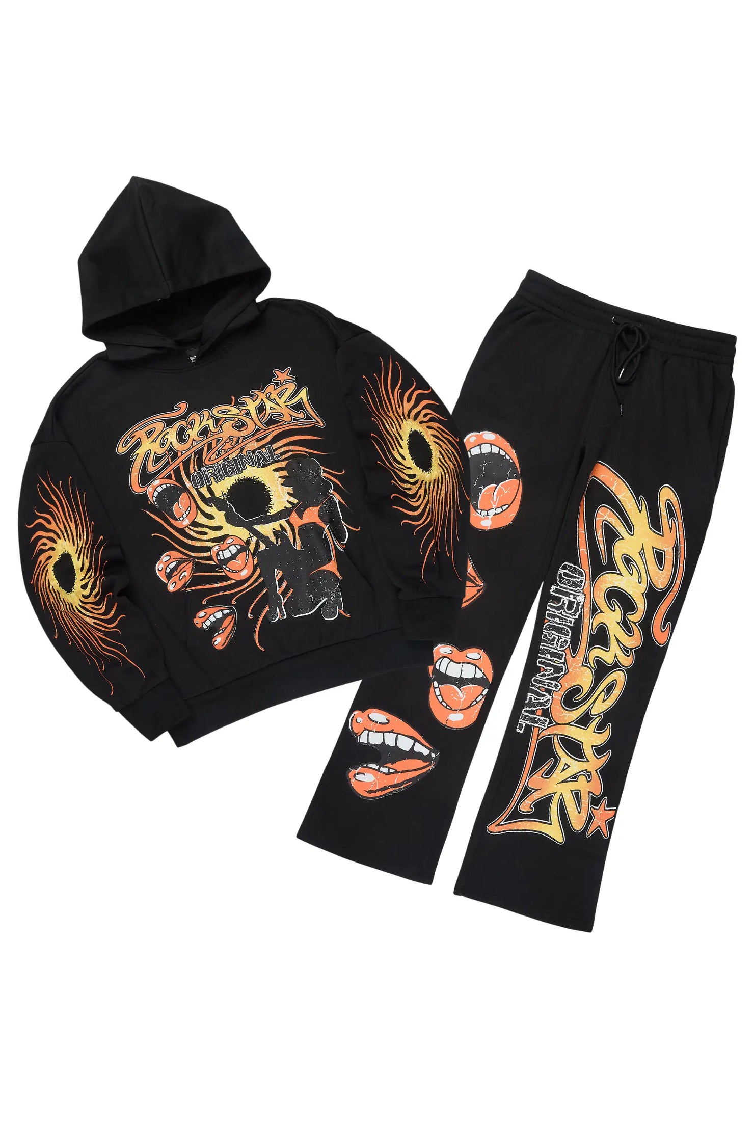 Rock n Roll Black Hoodie/Baggy Pant Track Set