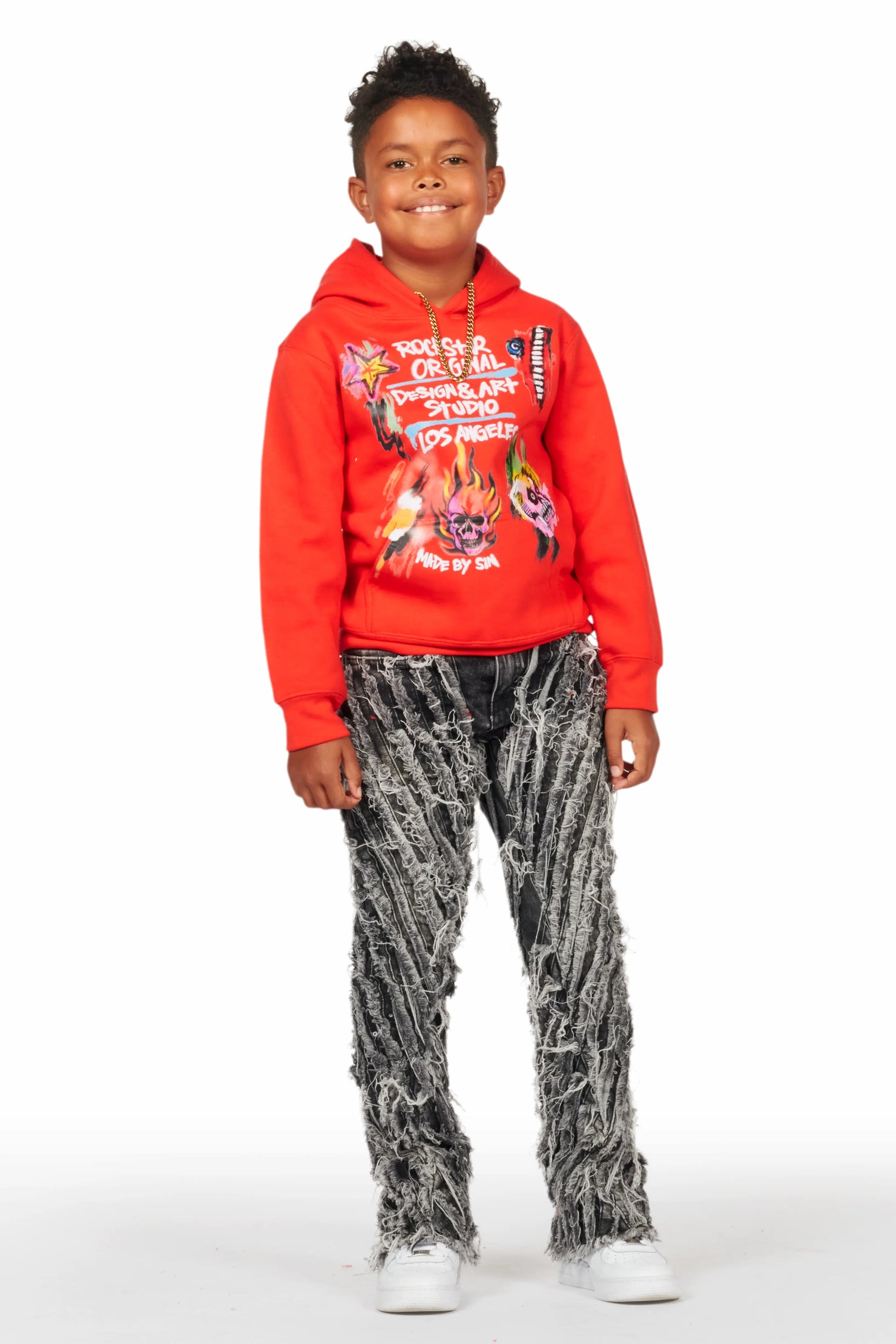 Boys Figg Dark Grey Stacked Flare Jean