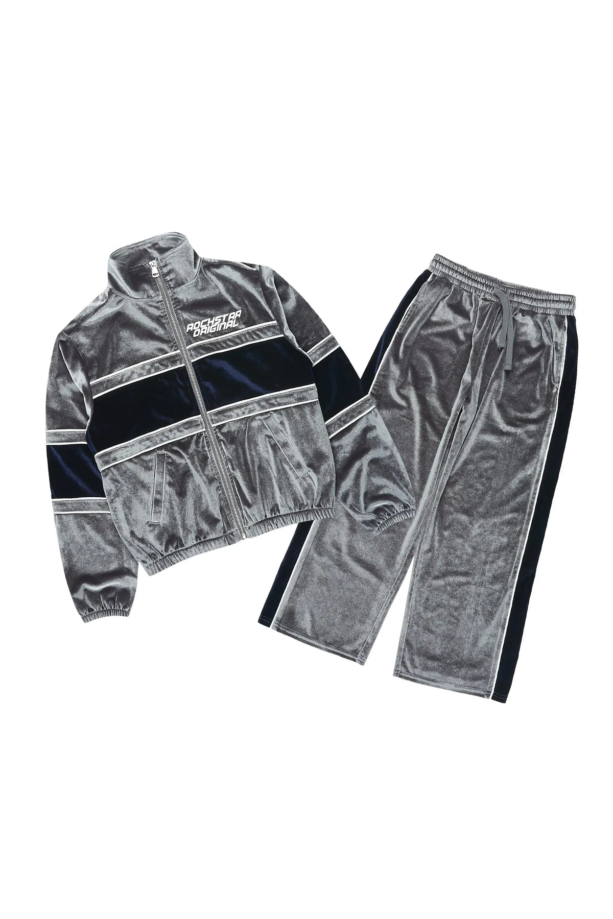 Boys Angeleaux Slate/Navy Zip Up Velour/Baggy Pant Track Set