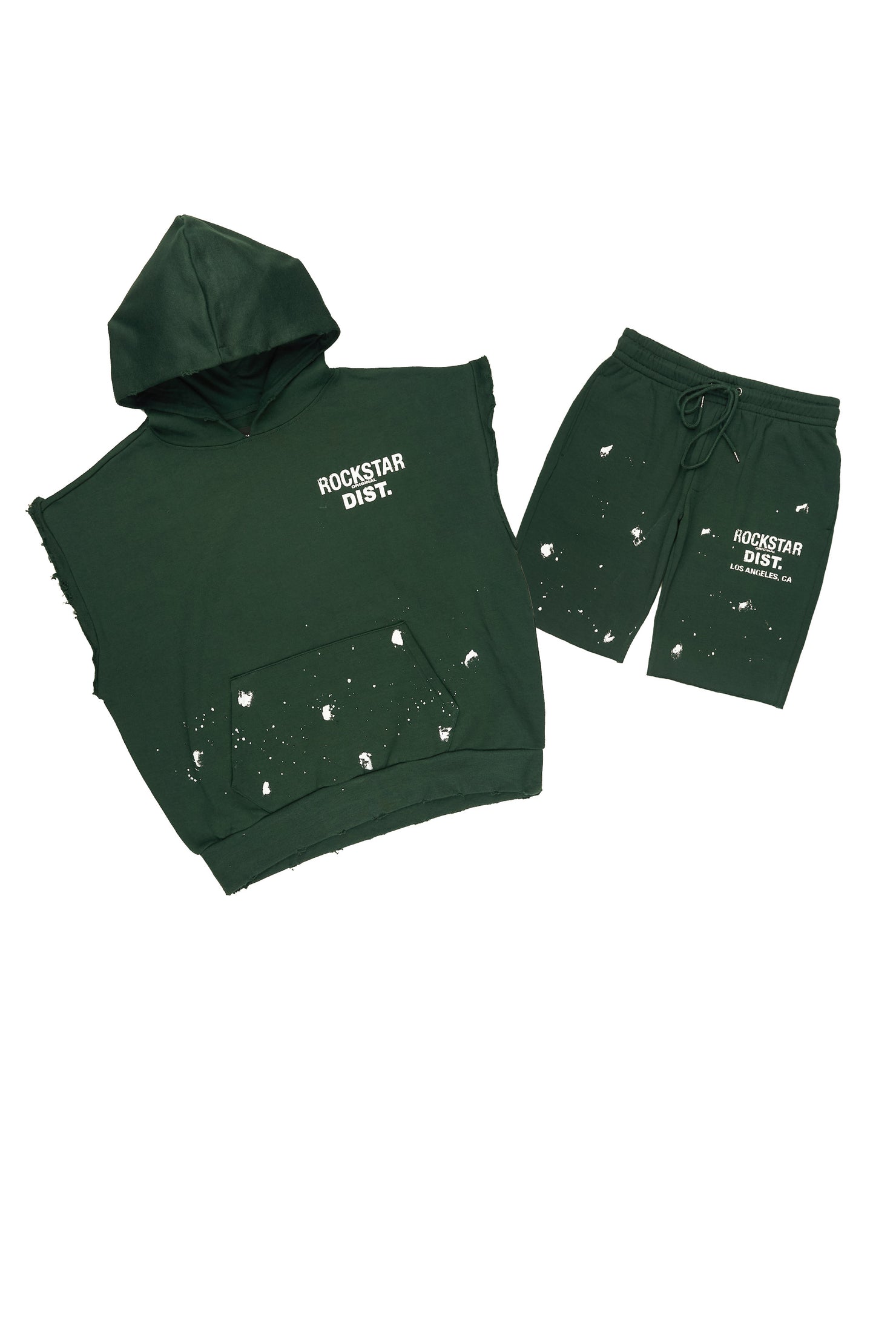 Raffer Forest Green Cut Off Sleeve Hoodie Short Set