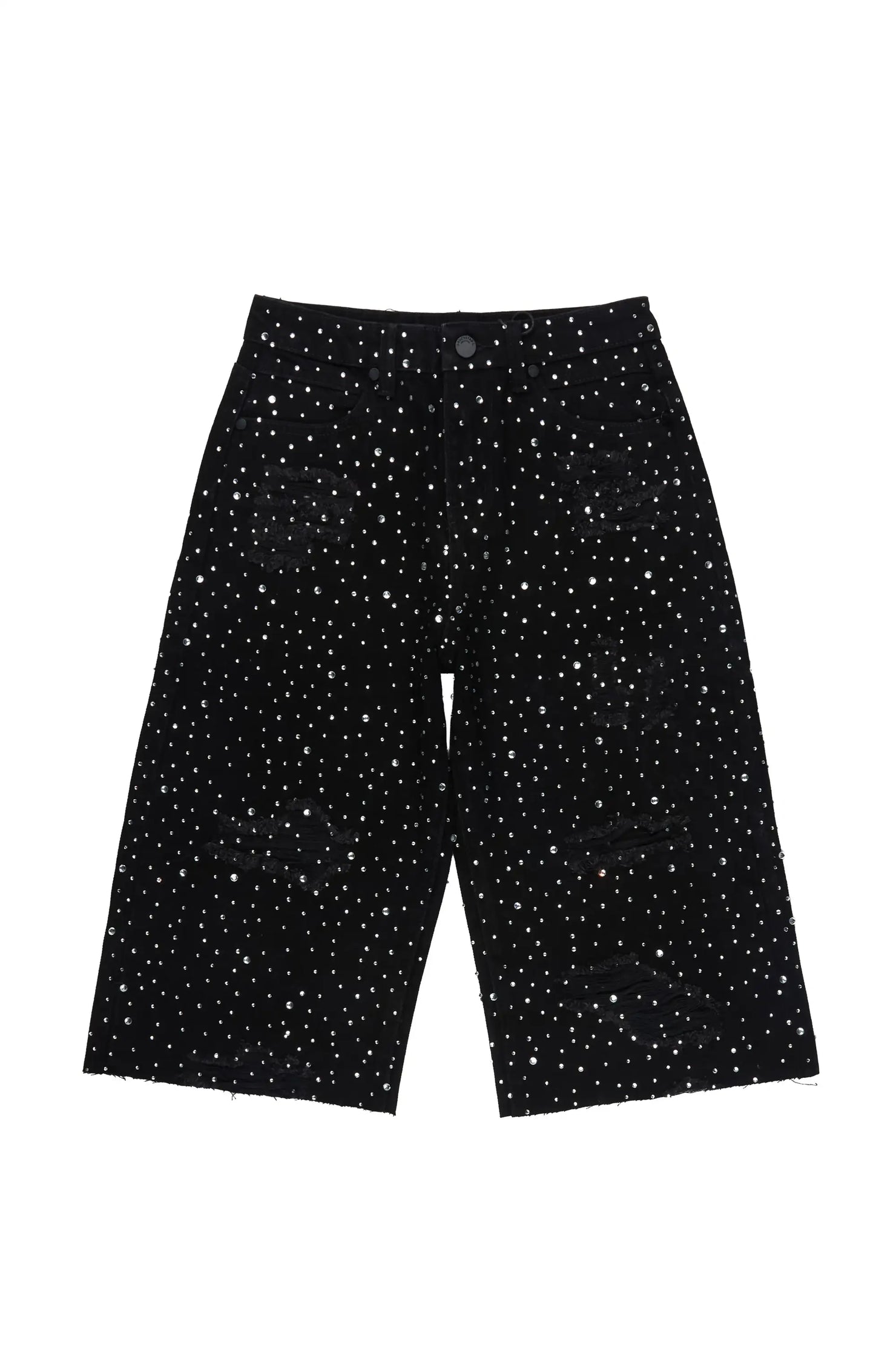 Boys Discolite Black Denim Rhinestone Jort