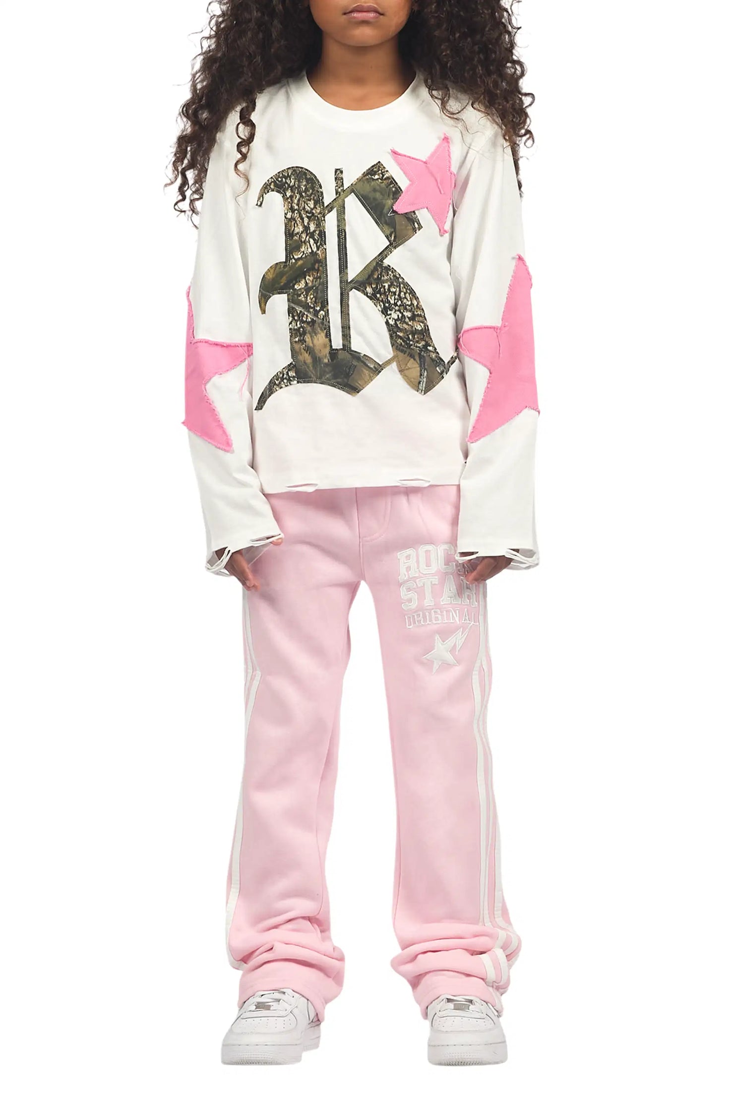 Girls Gerrit Pink Stacked Baggy Track Pant