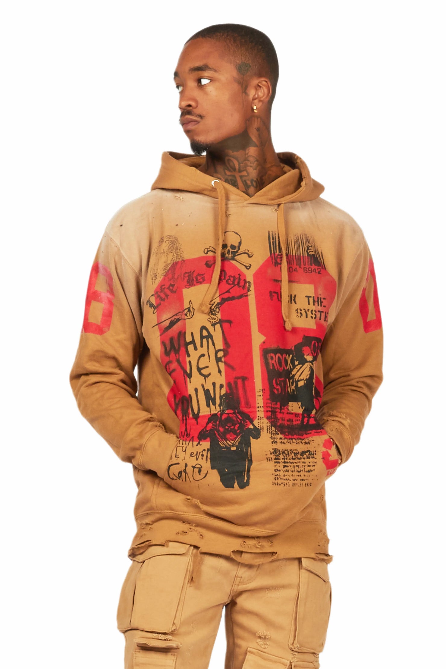 Grill Tan Distressed Graphic Hoodie