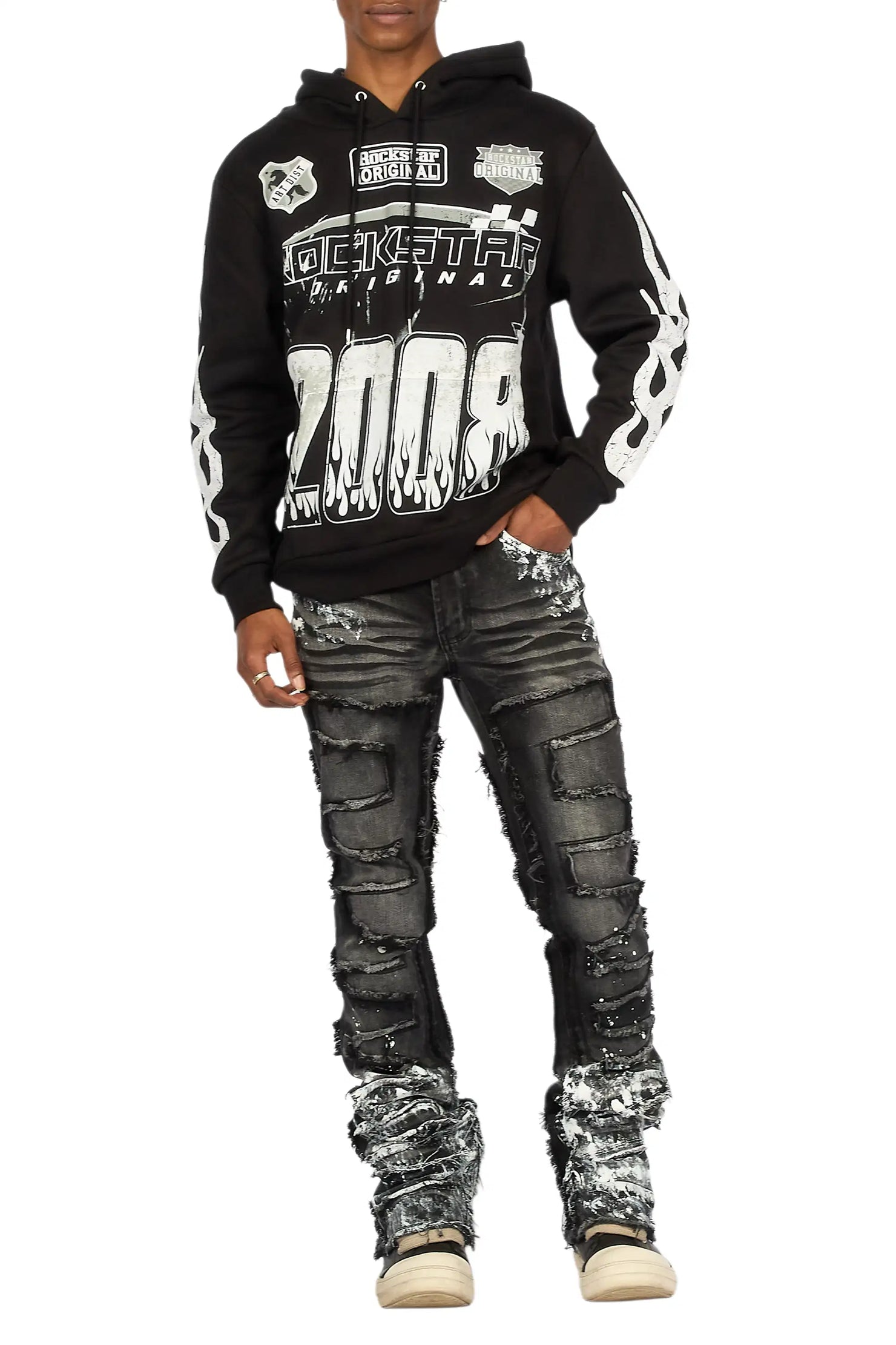 Amos 2.0 Black/Black Hoodie/Stacked Flare Jean Set