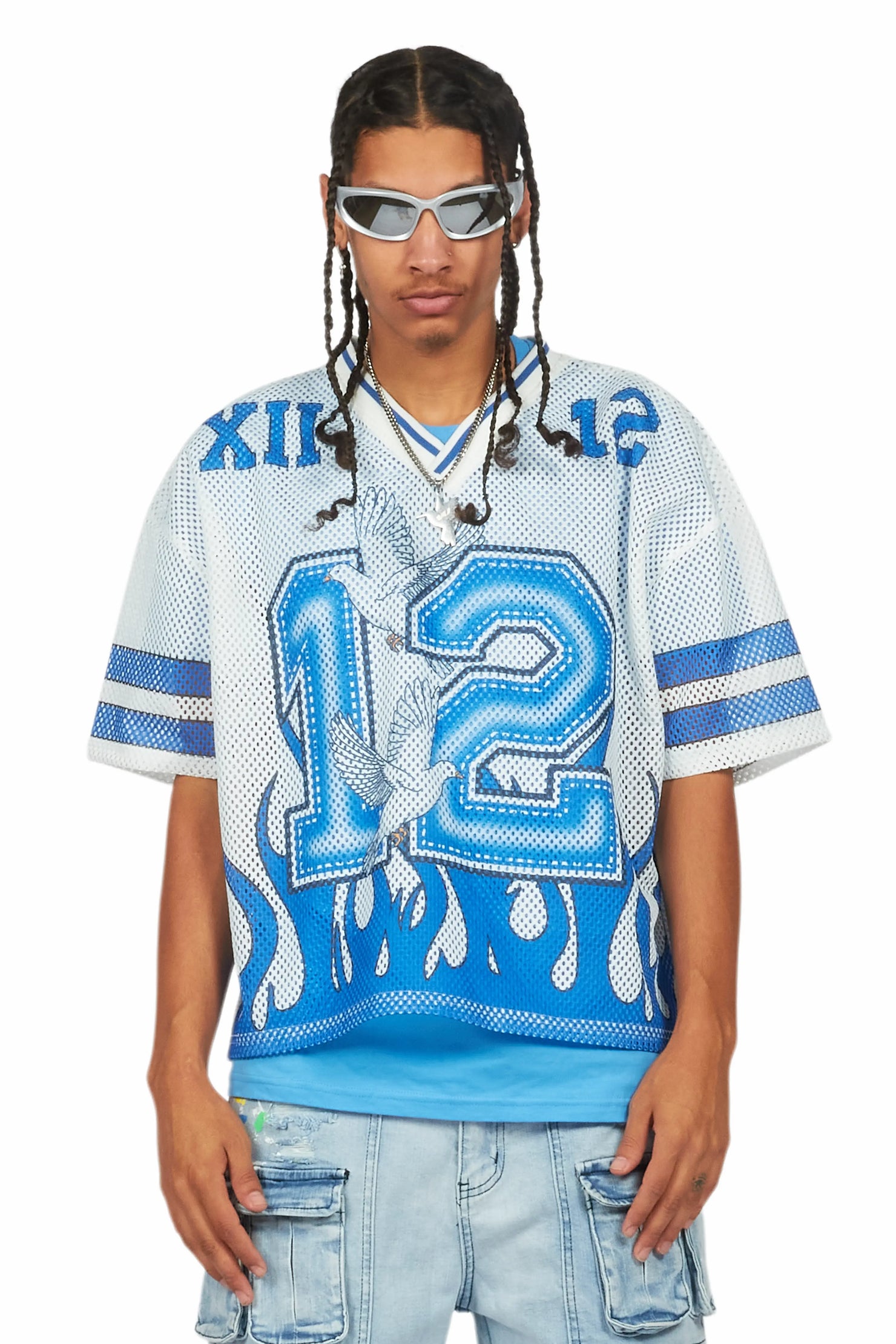 Lukas Royal Blue Oversize Graphic Mesh Jersey