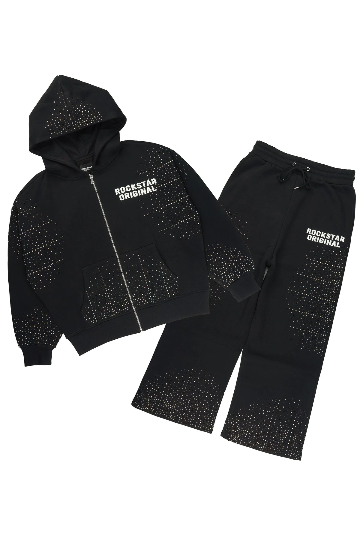 Eoghan Black Rhinestone Hoodie/Baggy Pant Track Set