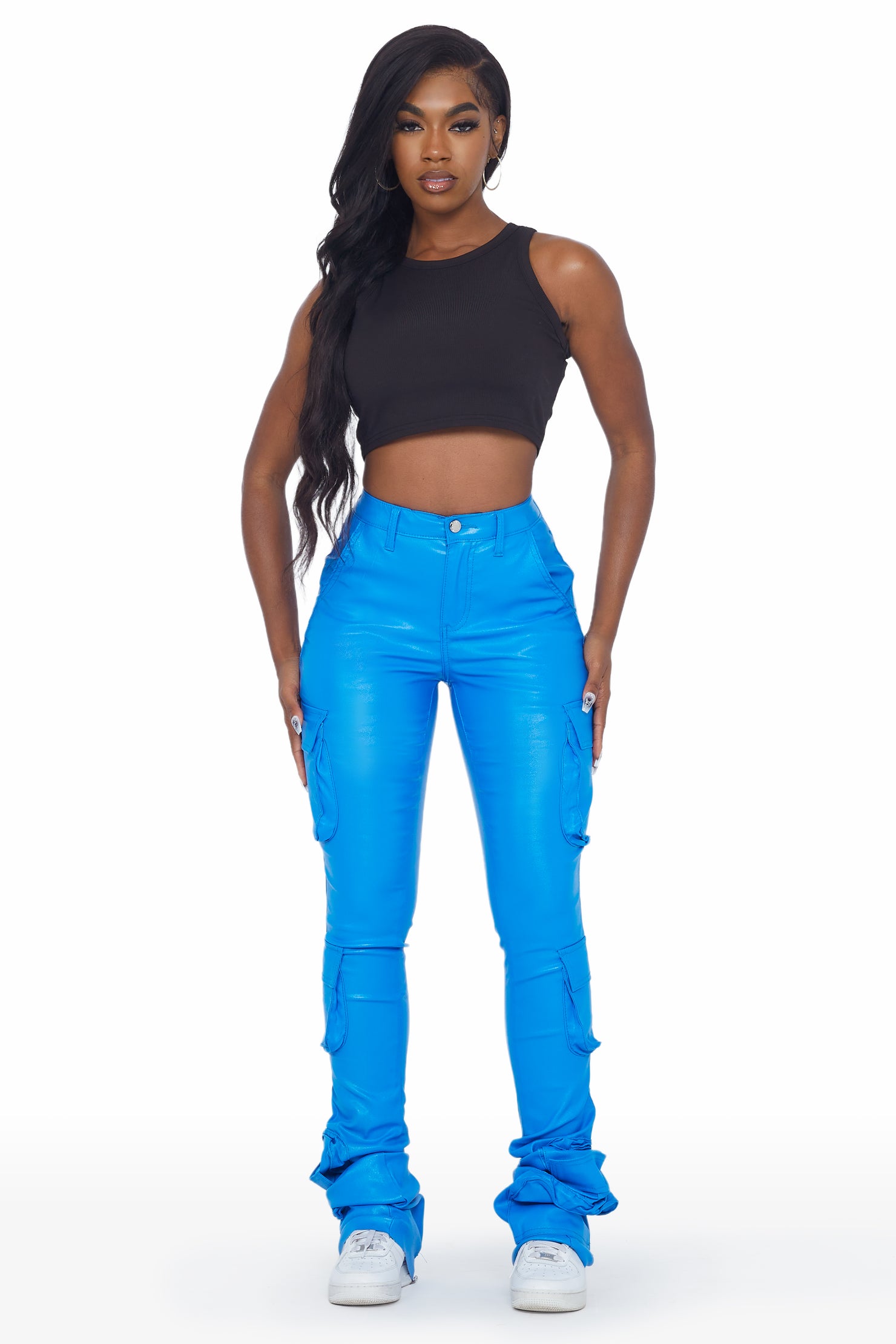 Miracle Blue PU Cargo Super Stacked Pant