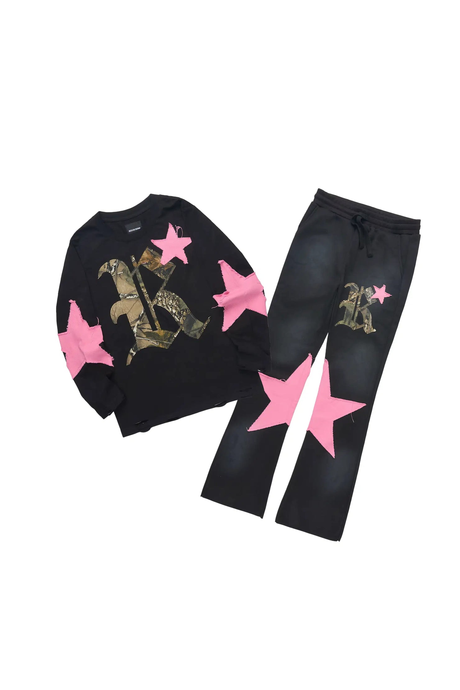 Girls Delgera Black/Pink Long Sleeve T-Shirt Track Set